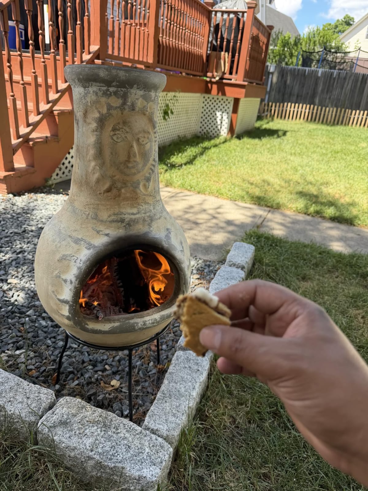 Wiosi Medium Chiminea Outdoor Fireplace Grey Clay Chimineas with Chimney Rain Lids and Solid Metal Stands - Grey Terracotta Chimenea - Rustic Fire Pit Chimnea 16 x 16 x 32-inch customer photo 1