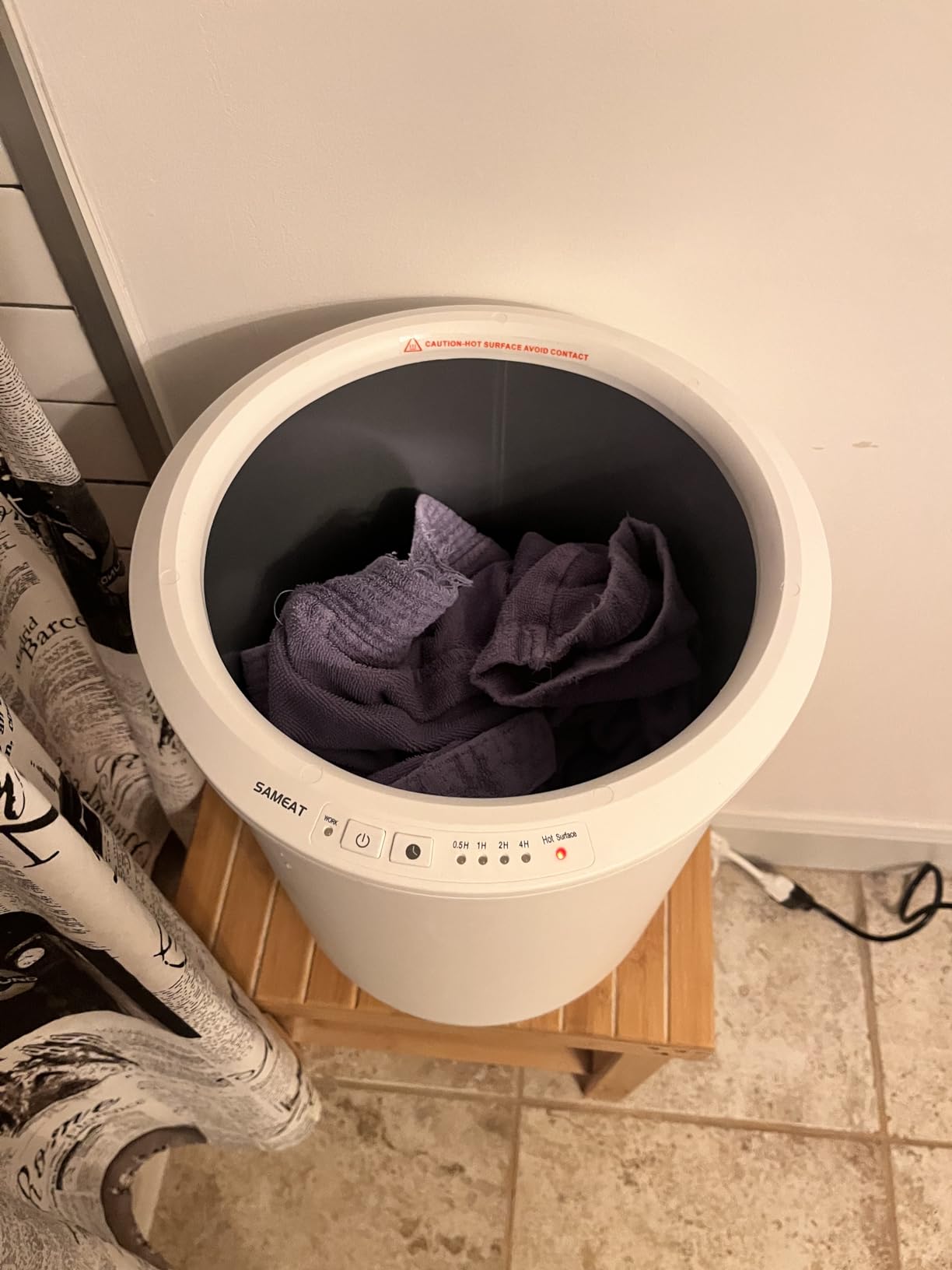 SAMEAT Heated Towel Warmers for Bathroom - Large Towel Warmer Bucket, Wood Handle, Auto Shut Off, Fits Up to Two 40