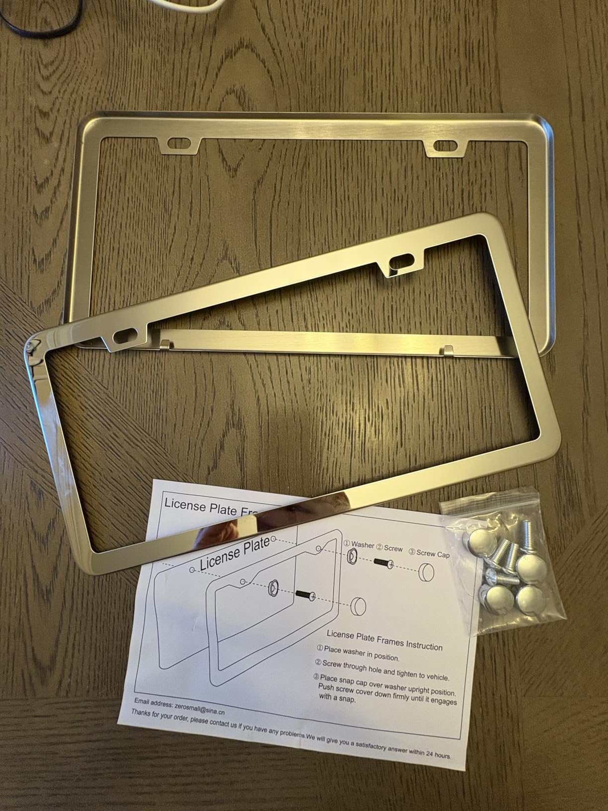 lengnoyp Solid Silver License Plate Frames 2 Pack, 2 Holes Rust-Proof License Plate Holder, Universal Car Stainless Steel License Plate Frame for Women & Man (Screws & Chrome Caps) by Lengnoyp customer photo 2