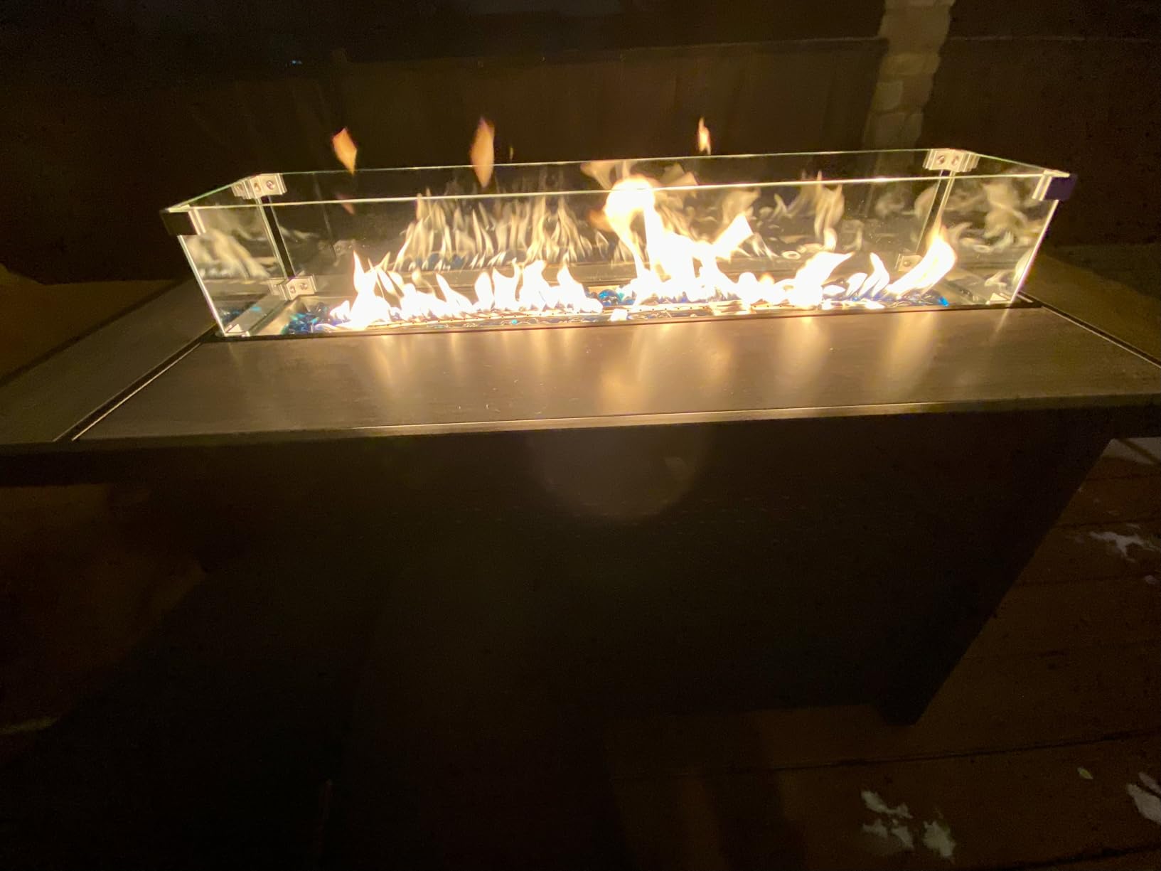 45 inch Outdoor Propane Fire Pit 50,000 BTU Gas Fire Pit Table with Lid, Glass Wind Guard, Waterproof Cover, Rectangle Gas Firepit Table for Garden/Patio, CSA Certification customer photo 1
