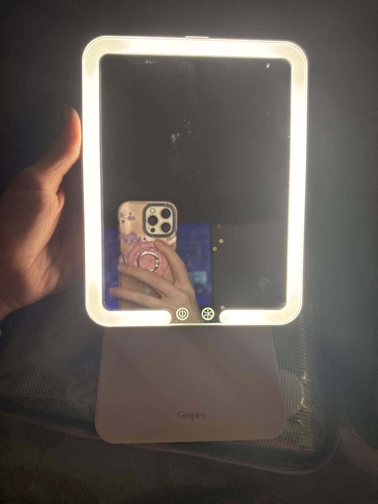 Gospire Travel Makeup Mirror with Lights and Magnification 10X, Pink customer photo 1