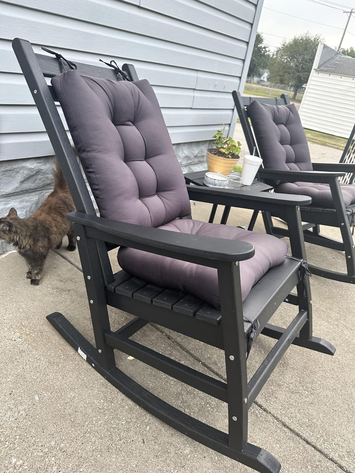 KINGYES Oversized Outdoor Rocking Chair Set of 2, HDPE Patio Rockers, Black customer photo 2