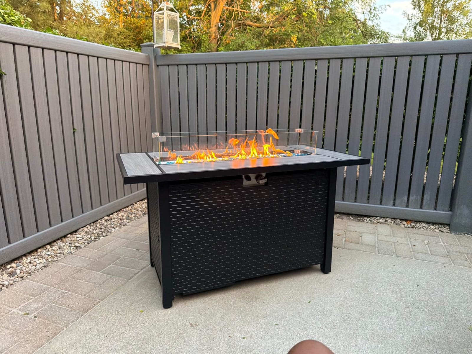 45in Fire Table, Propane Fire Pit with Glass Wind Guard and Rain Cover, Outdoor Firepit Table 50000 BTU 3-in-1 Fire Table for Patio/Yard/Balcony, Gray Tabletop customer photo 1