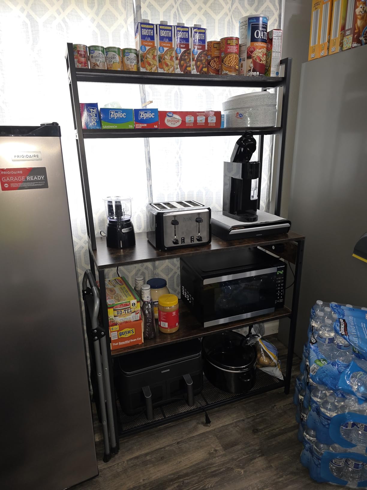 Denkee Large Bakers Rack with Power Outlets, 38 Inch Microwave Stand with Storage, 5-Tier Coffee Bar Stand, Industrial Kitchen Shelf Rack, Rustic Brown customer photo 2