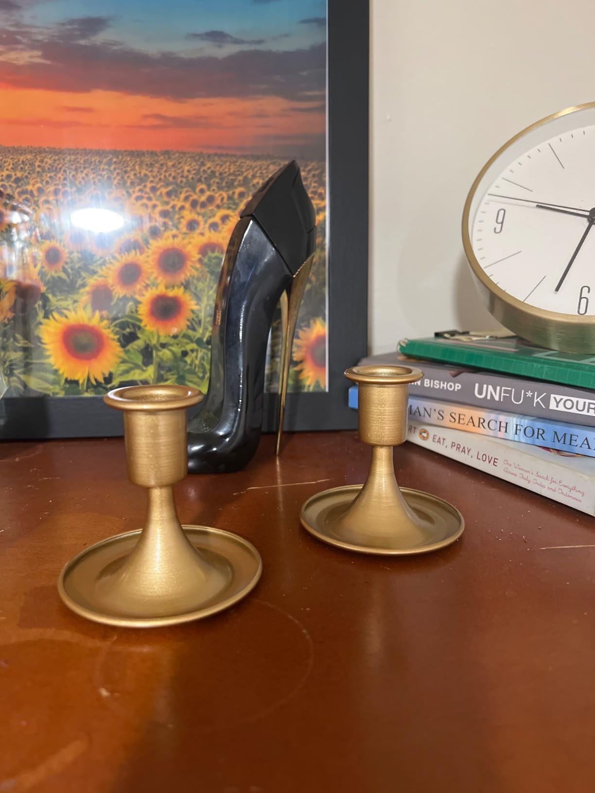Gold Taper Candle Holder Set of 2, Hewory Short Skinny Brass Candlestick Holders, Vintage Small Low Metal Candles Sticks for Wedding Centerpieces Christmas Birthday Party Holiday Dinning Table Decor customer photo 1