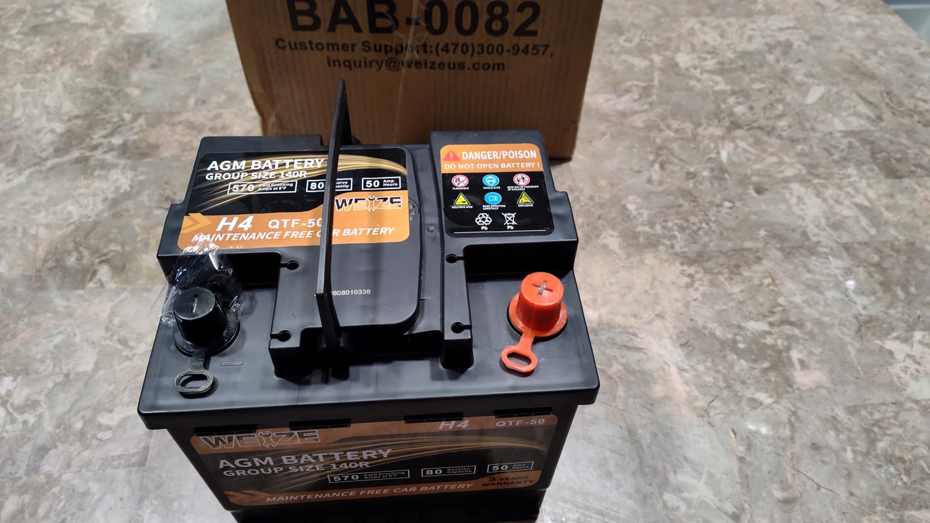 Weize Platinum AGM Battery BCI Group 49-12v 95ah H8 Size 49 Automotive Battery, 160RC, 900CCA, 36 Months Warranty, Dimensions 13.9