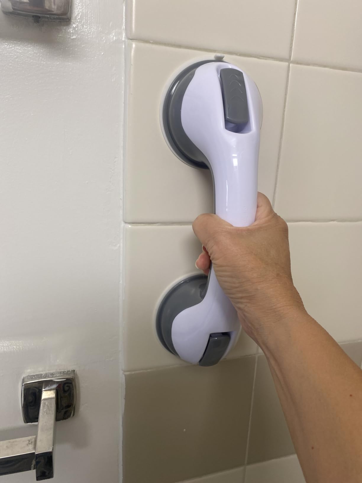 Shower Handle 1 Pack Grab Bars for Bathtubs & Showers, 12 inch Grab Bars for Bathroom with Strong Hold Suction Cup, Balance Bar Safety Hand Rail for Injury, Senior, Elderly Grey customer photo 2