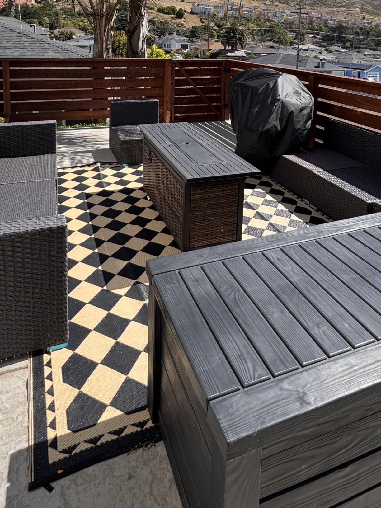 HUGEAR 8x10 Black Beige Checkered Waterproof Outdoor Rug for Patio | Reversible Plastic Straw, Waterproof, Easy to Hose Off Outdoor Rug for Patio, Deck, Backyard, Beach customer photo 1