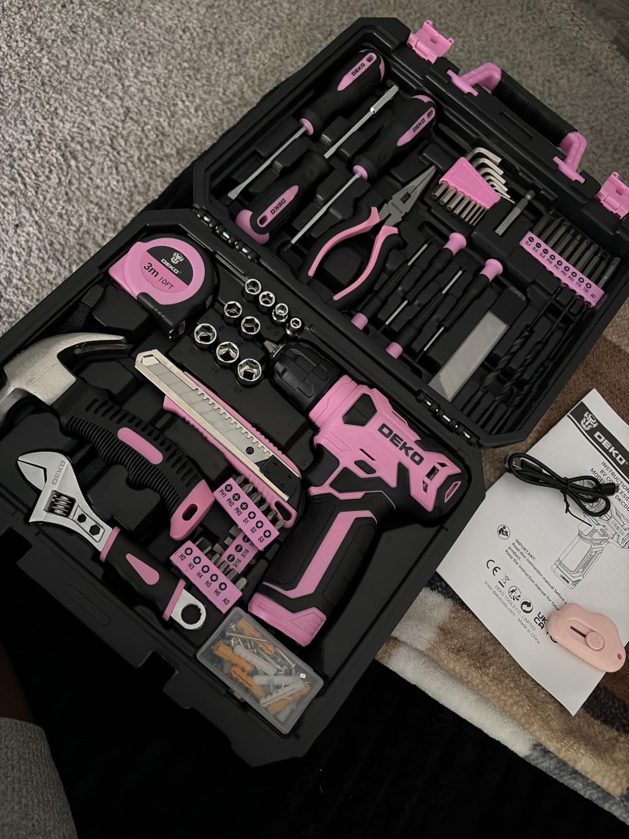 DEKOPRO Drill Set: Tool Set with 8V Blue Cordless Drill, Home Tool Kit with Drill, Hand Tool Kits for Women 126 Piece customer photo 2