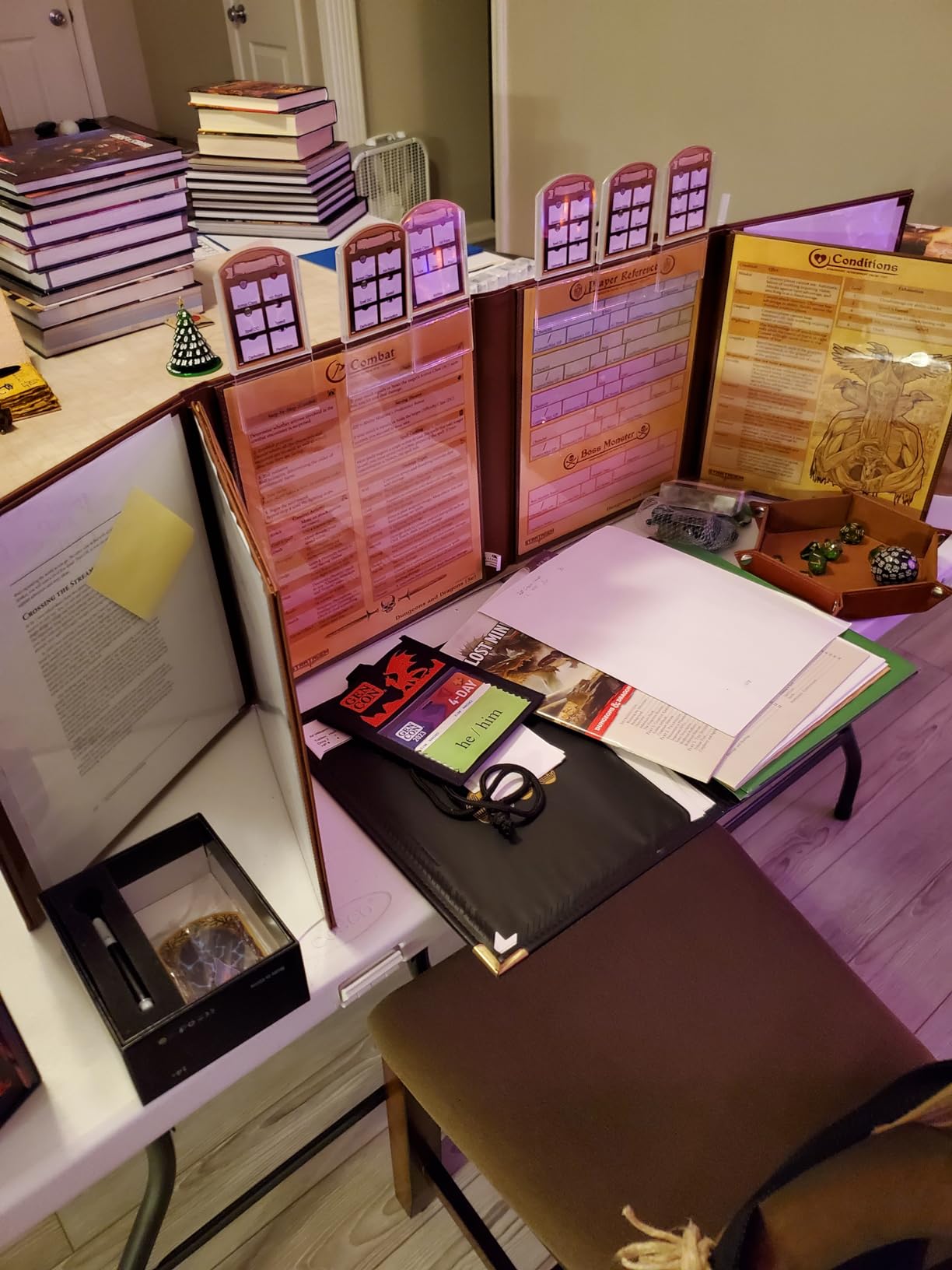 CASEMATIX DM Screen Faux Leather 8-Panel Deluxe GM Screen - Eight Panel Folding Game Master Screen with 2 Swinging Panels and Wet Erase Pockets for TTRPGs, Inserts Not Included, Brown customer photo 1