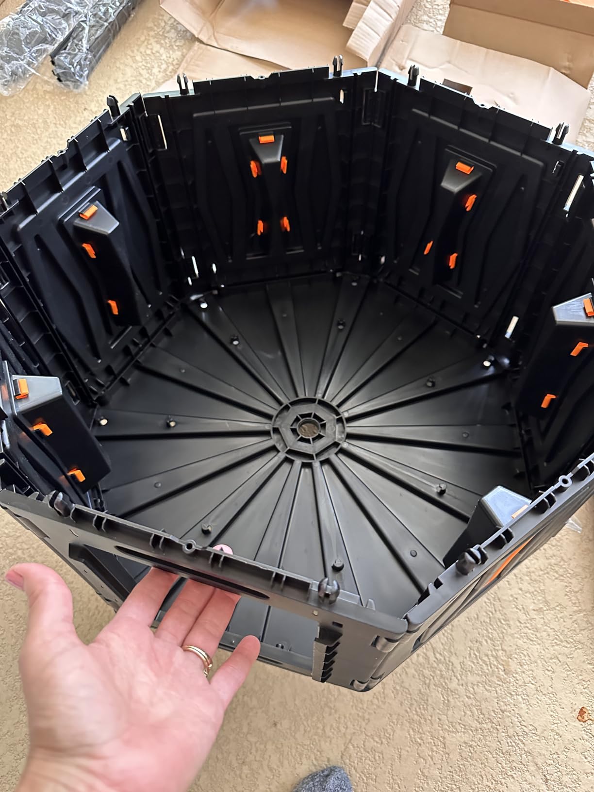 Marcytop Compost Tumbler, Easy Assemble & Efficient Outdoor Compost Bin, 45 Gallon/170 Liter Large Dual Chamber Rotating Composter for Garden, Kitchen, and Yard Waste, Orange Door customer photo 1