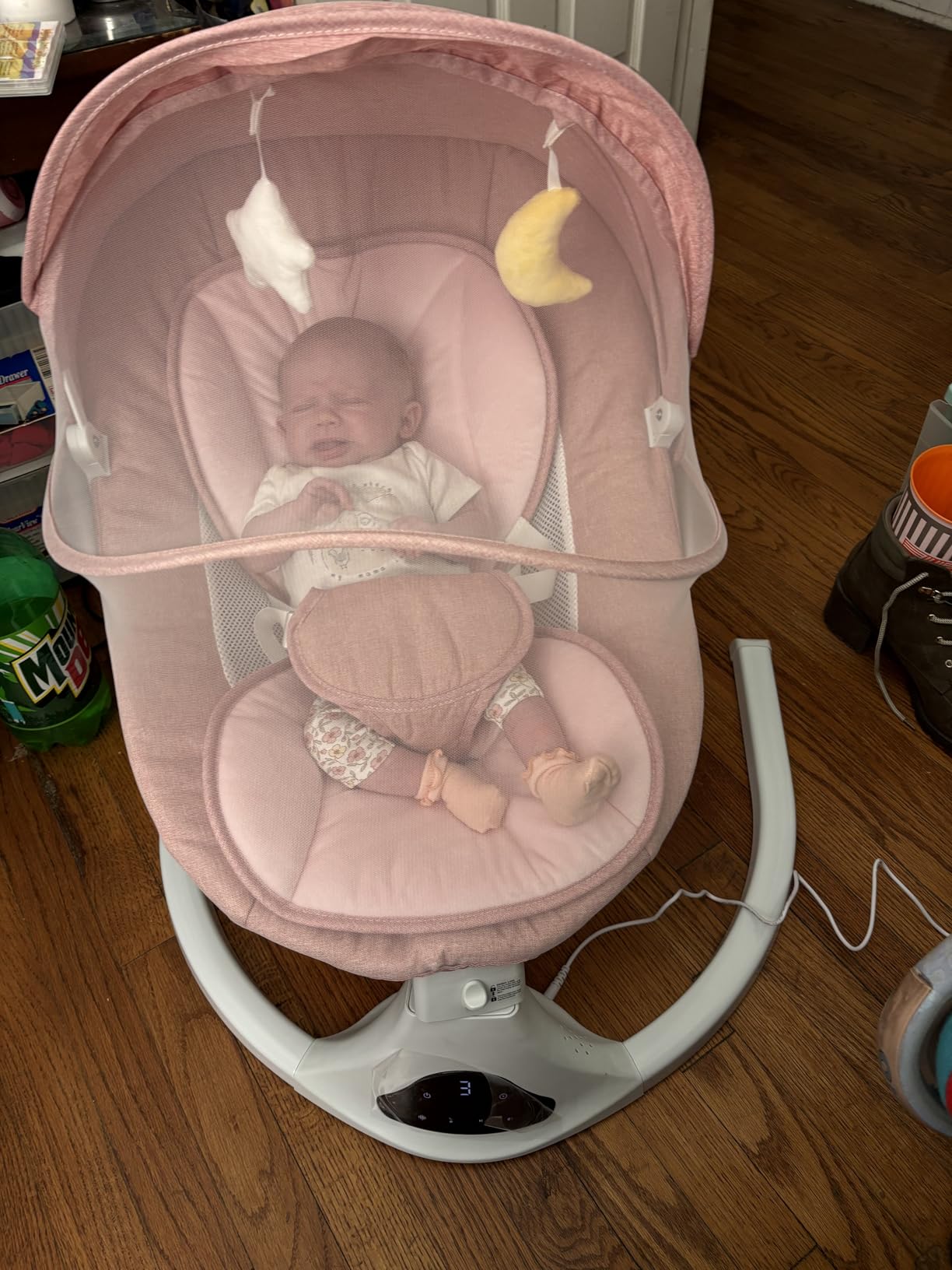 Electric Baby Swing with Remote Control,5 Speeds&Portable&Cozy(0-12M,Grey) customer photo 1