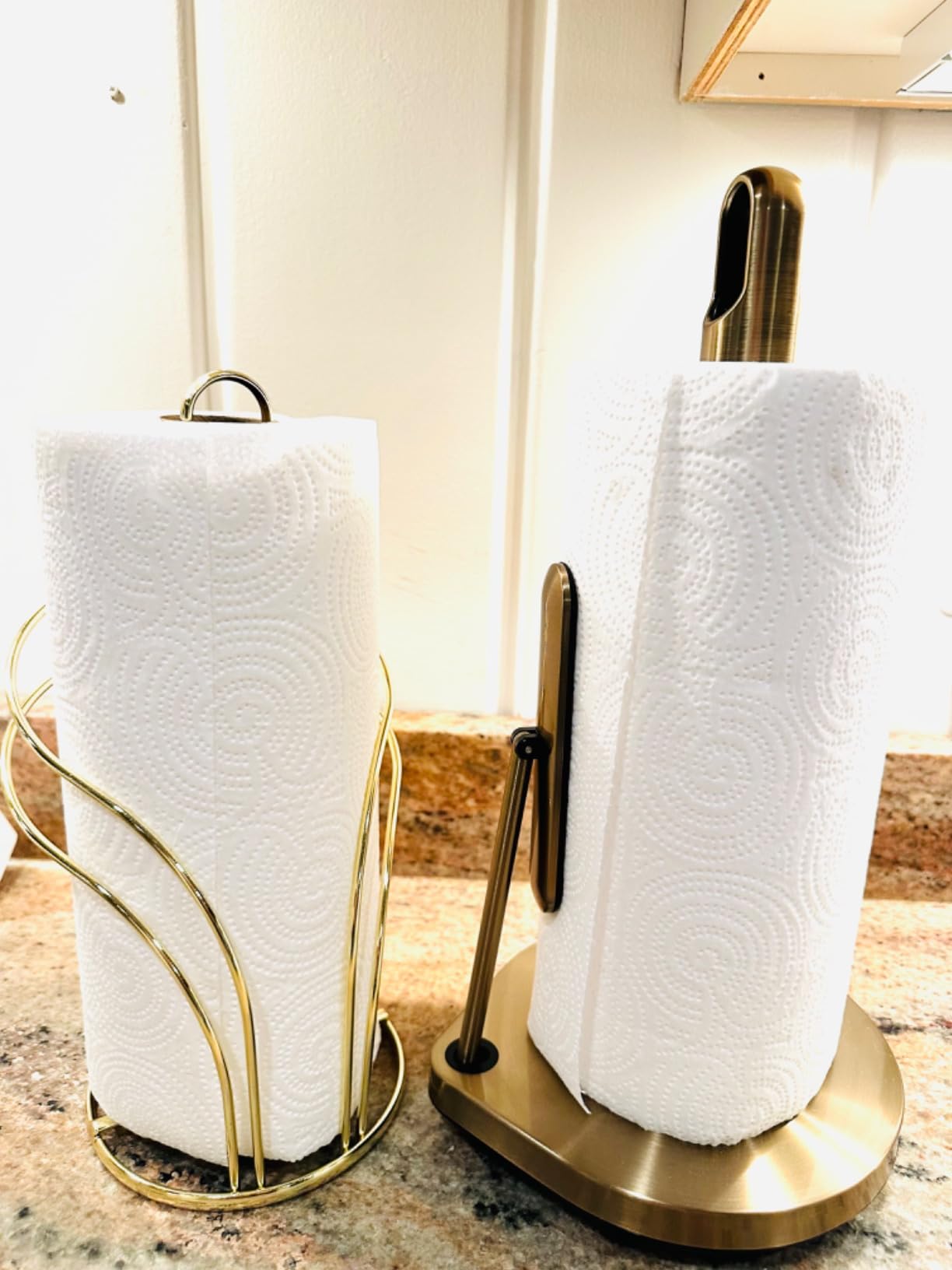 simplehuman Tension Arm Countertop Paper Towel Holder, Easy One-Handed Tear, Standing Weighted Base with Finger Loop, Heavy Duty, Brass Stainless Steel customer photo 1