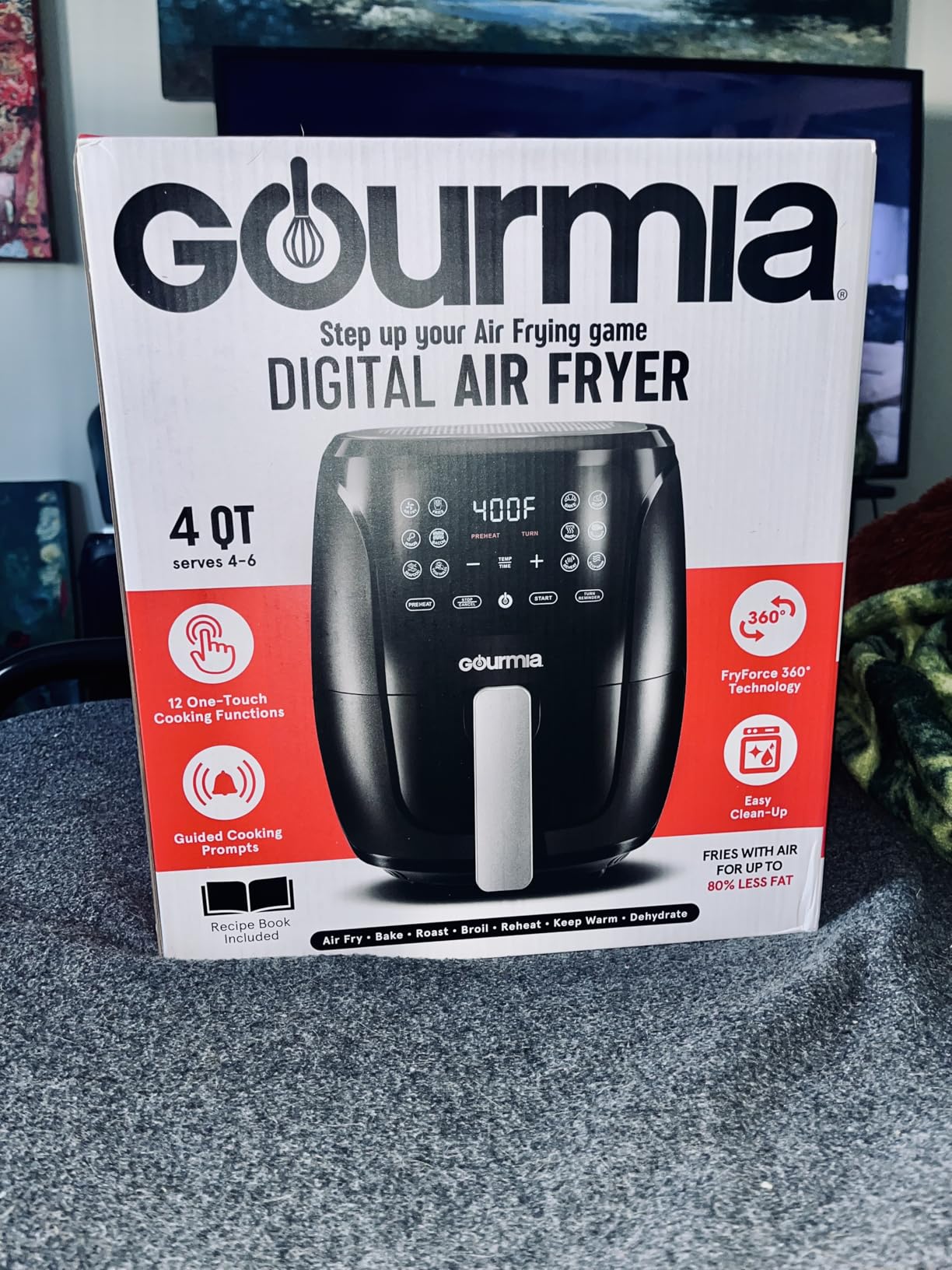 Gourmia Air Fryer - 4 Qt Capacity, FryForce360º, Digital Display with 8 Presets, Roast, Bake, Broil, Dehydrate, Dishwasher Safe Accessories, Compact, Black customer photo 2