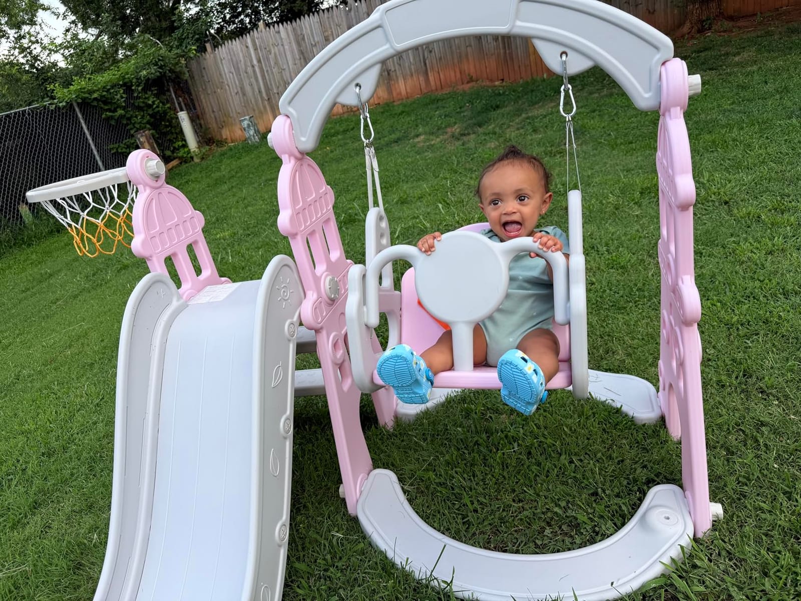 KORIMEFA 4-in-1 Toddler Slide and Swing Set, Indoor & Outdoor Playground customer photo 2