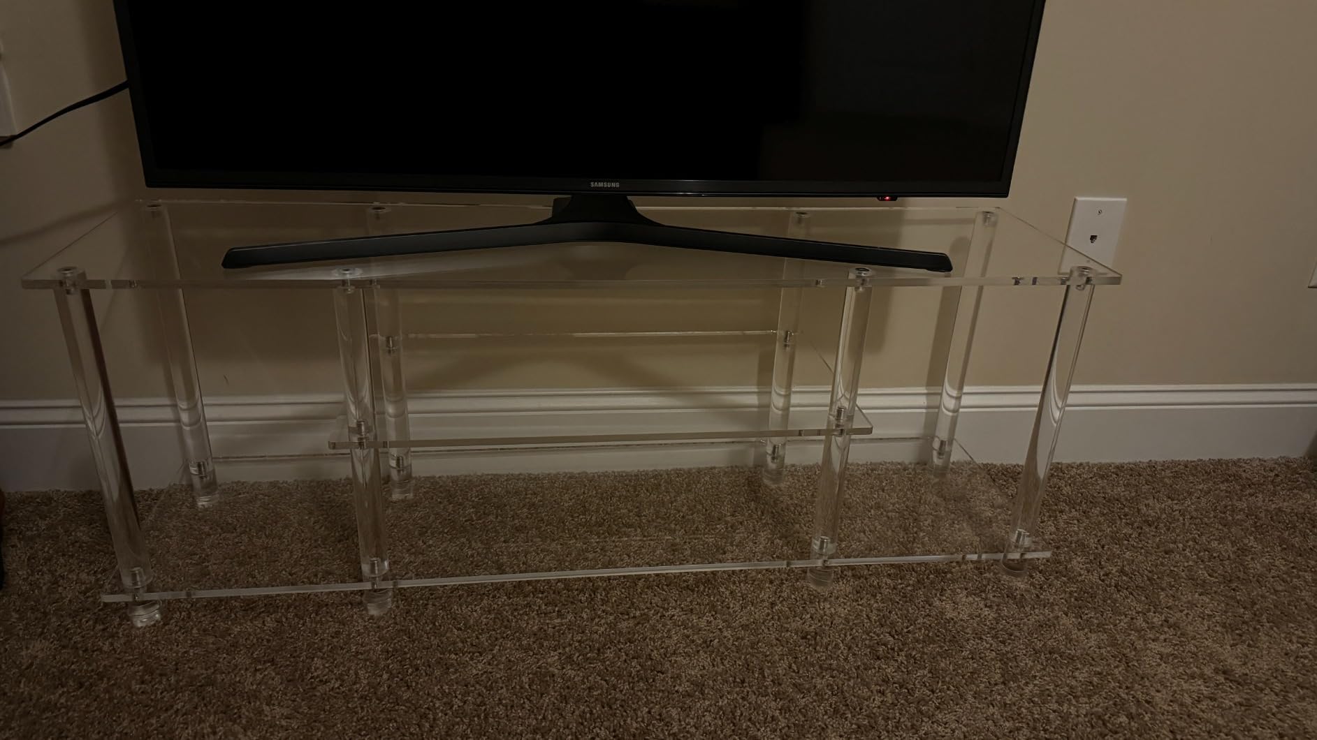 Acrylic TV Stand 3-Tier Entertainment Center Clear TV Console Table with Open Storage Shelves Cabinet (43.8x11.8x16.5, Clear) customer photo 2
