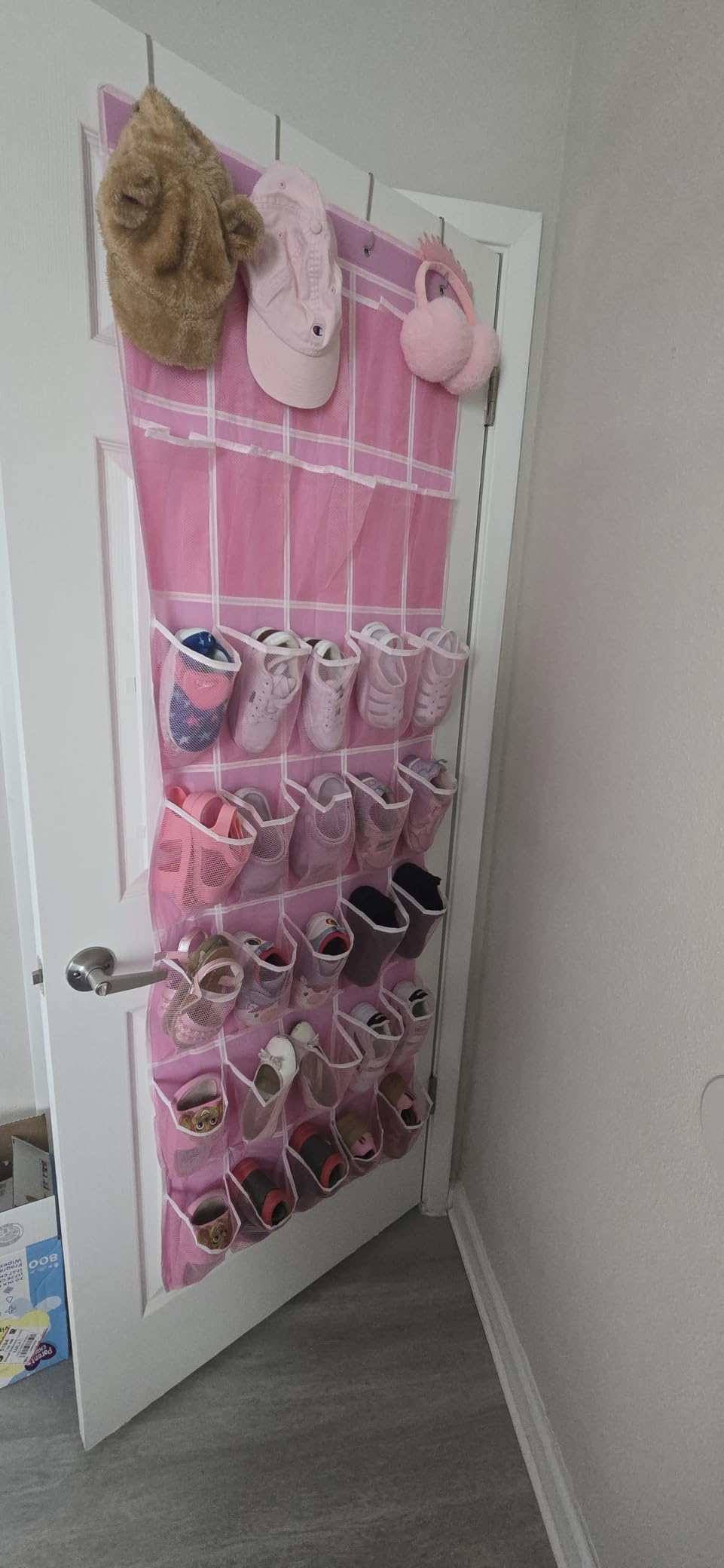 SAVERHO 35 Pockets Over the Door Shoe Organizer, Hanging Shoe Organizer for Door with 35 Mesh Pockets Large Capacity Shoe Hanging Storage Bag with 4 Metal Hooks (White-1Pack) customer photo 1