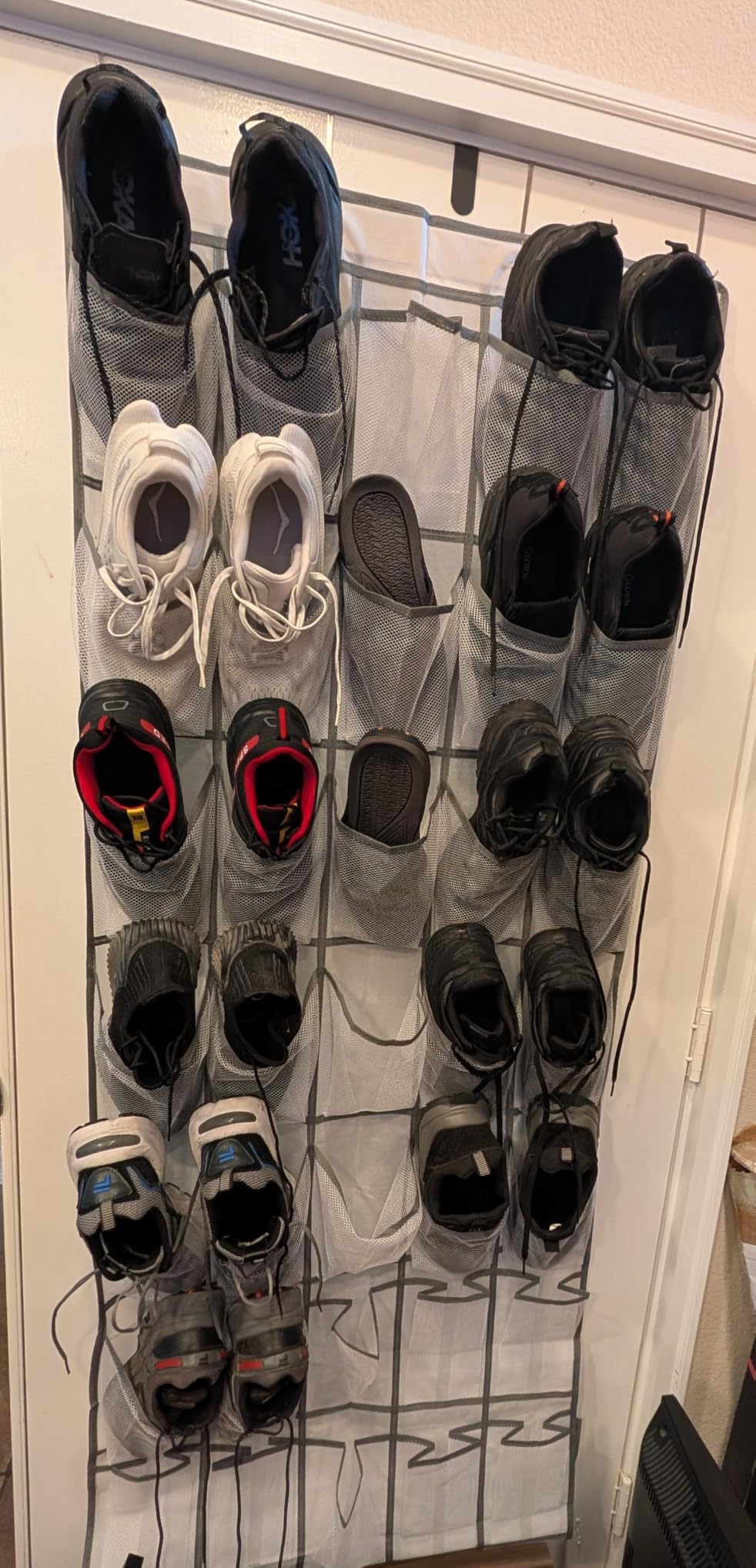 SAVERHO 35 Pockets Over the Door Shoe Organizer, Hanging Shoe Organizer for Door with 35 Mesh Pockets Large Capacity Shoe Hanging Storage Bag with 4 Metal Hooks (White-1Pack) customer photo 2