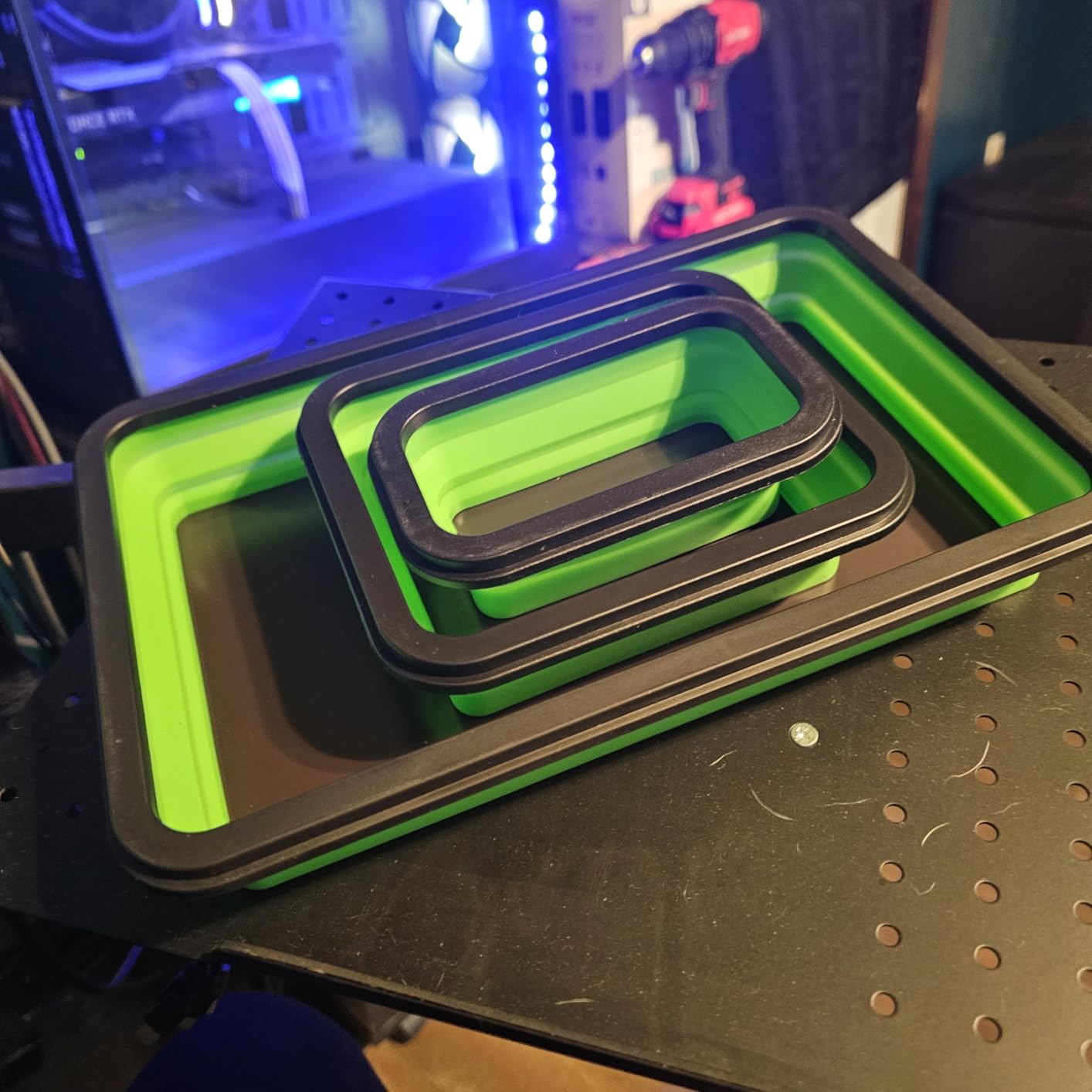 Collapsible Magnetic Parts Tray Set - 3 Different Size Tool Trays - Blue customer photo 1