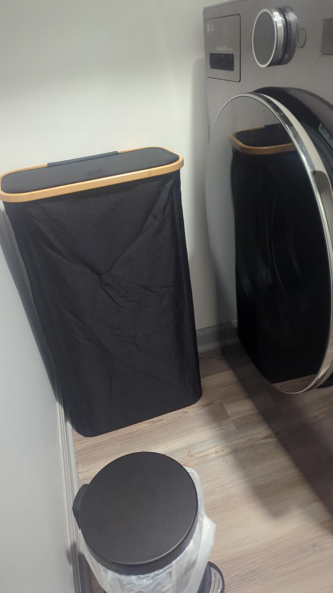 SpaceAid Laundry Hamper with Lid, 110L Large Tall Clothes Basket Bin with Bamboo Handles, Collapsible Laundry Hamper for Bedroom, Bathroom, Dorm, Laundry Room - Black customer photo 1