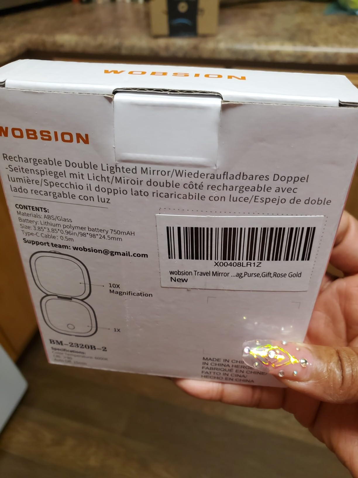 WOBSION 1x/10x Rechargeable Lighted Travel Makeup Mirror customer photo 1