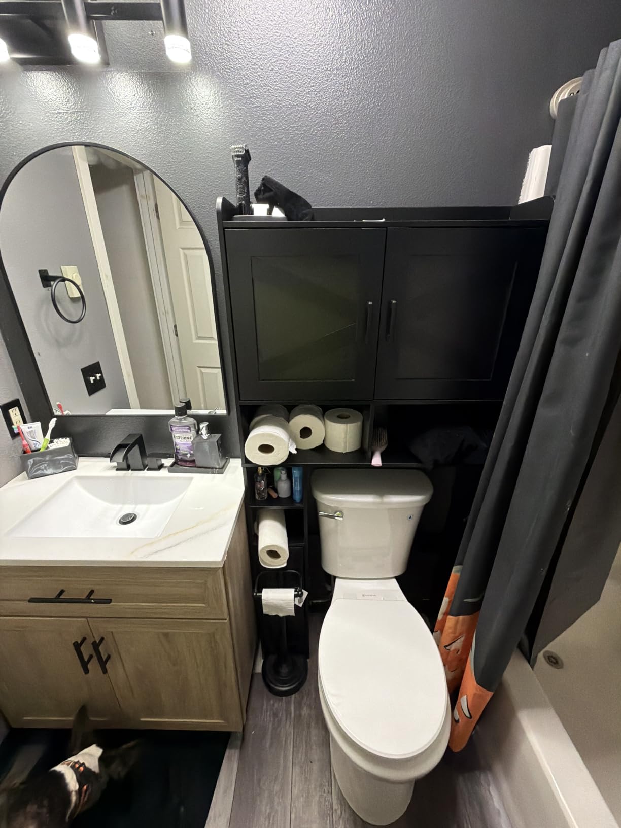 Homhedy Wooden Over The Toilet Storage Cabinet with Barn Door | Freestanding Bathroom Storage, Toilet Paper Holder, Adjustable Shelf, Space-Saving, Farmhouse Style, White customer photo 1