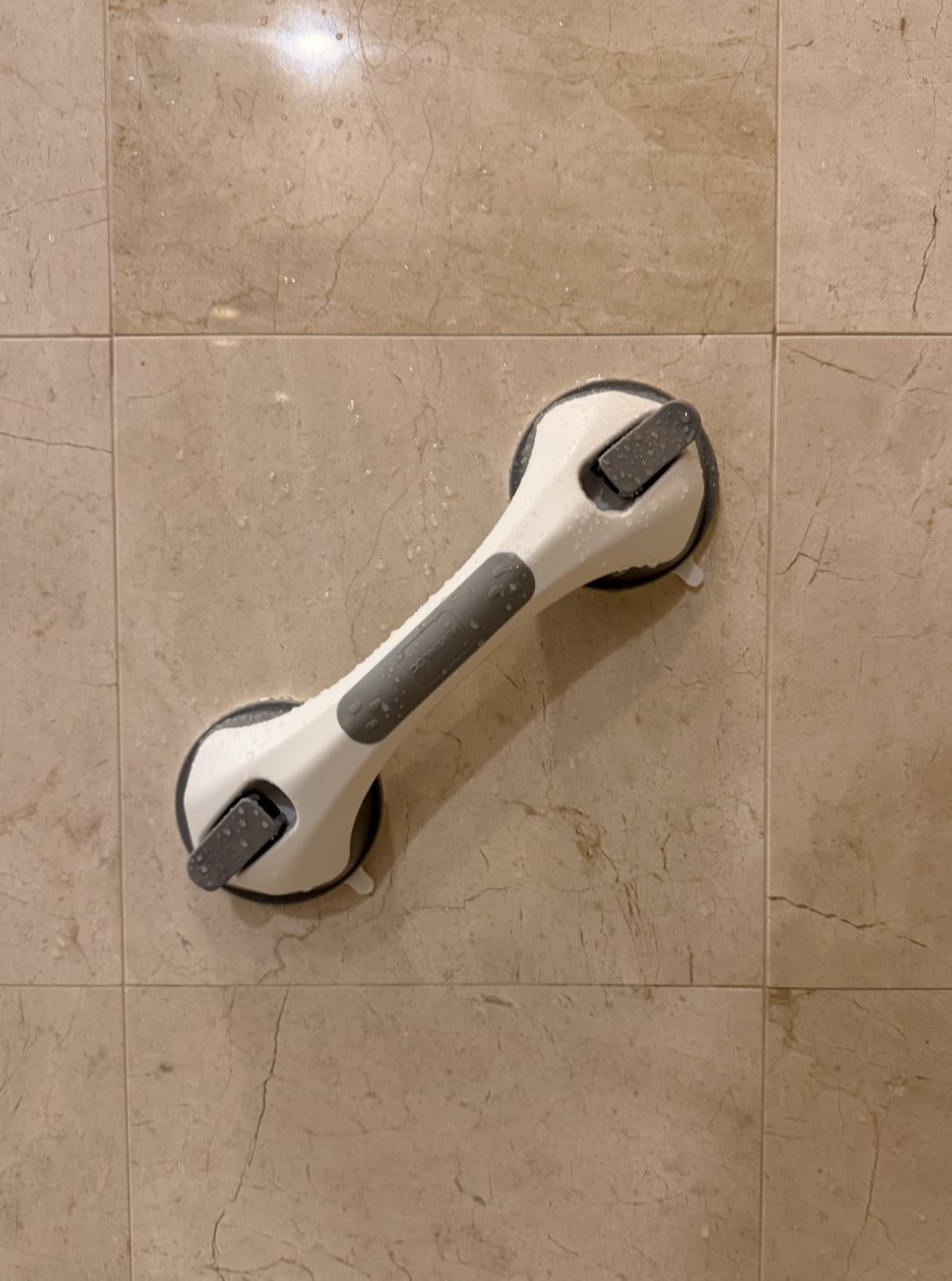 LEVERLOC Shower Grab Bar, 12 Inch Suction Grab Bars for Bathtubs and Showers for Elderly, Shower Handle for Seniors Bathroom Safety Grip for Elderly, No Drilling Removable,Grey customer photo 1
