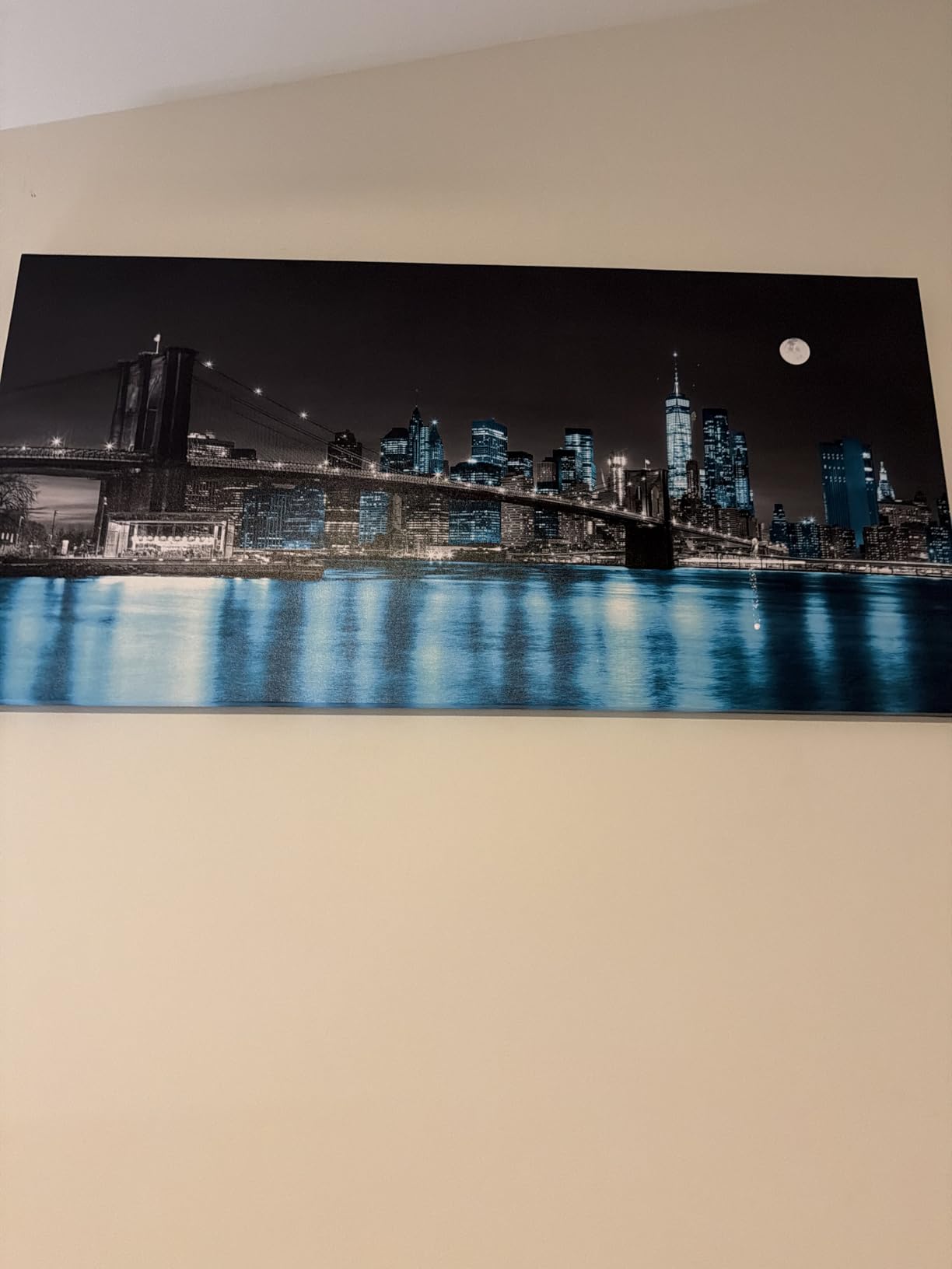 Aibonnly Wall Art Canvas Print Moon Sea Ocean Landscape 1 Panels Full moon Picture Painting Framed and Stretched Ready to Hang for Living Room Bedroom Office Home Decor Artwork 20x40inch customer photo 2