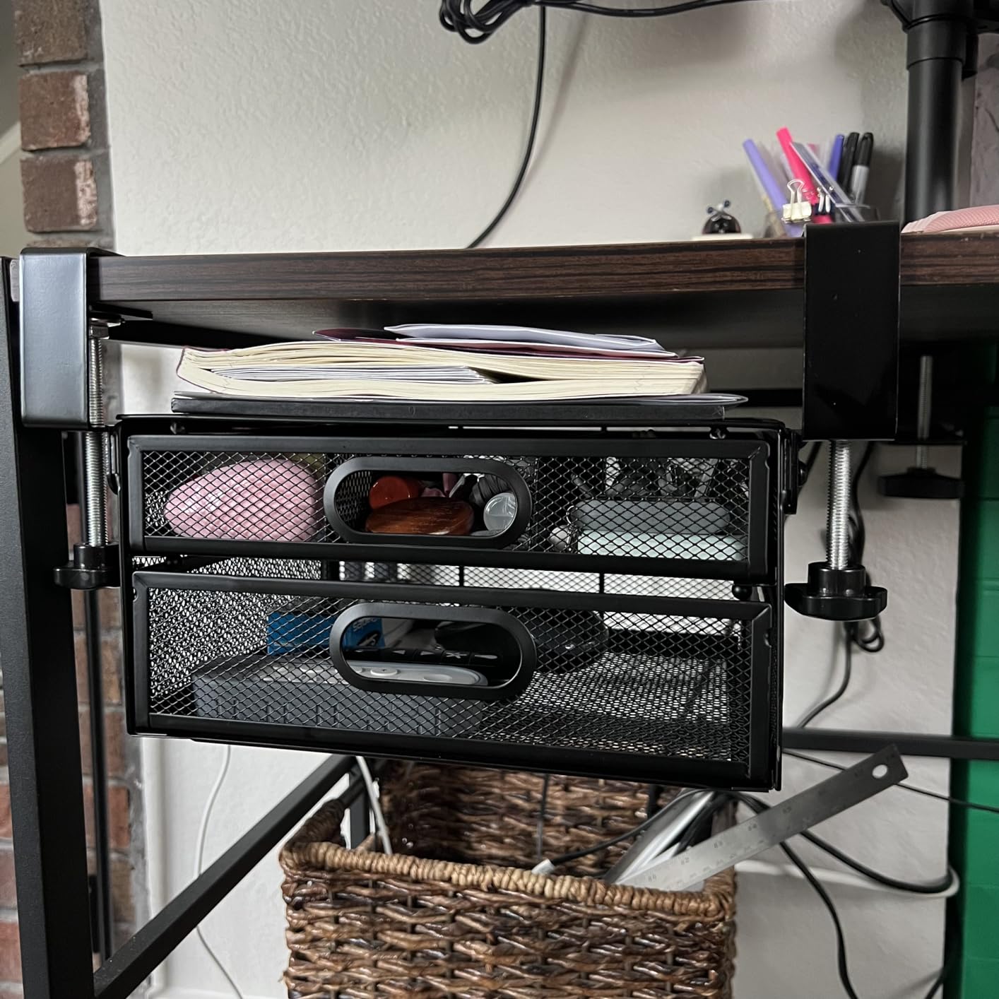 Under Desk Drawer Organizer No Drill Metal Under Desk Storage Drawer Container 2 Slide Out Cabinet Drawer customer photo 2