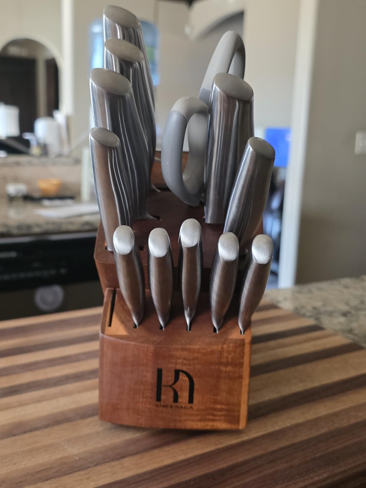 KnifeSaga 14 Pcs Knife Block Set, Premium, Razor Sharp, Japanese Steel | Innovative Steel, High Carbon Stainless, Enduring Sharpness, Ergonomic Handle, Quality Acacia Wood Block, Gift Box customer photo 2