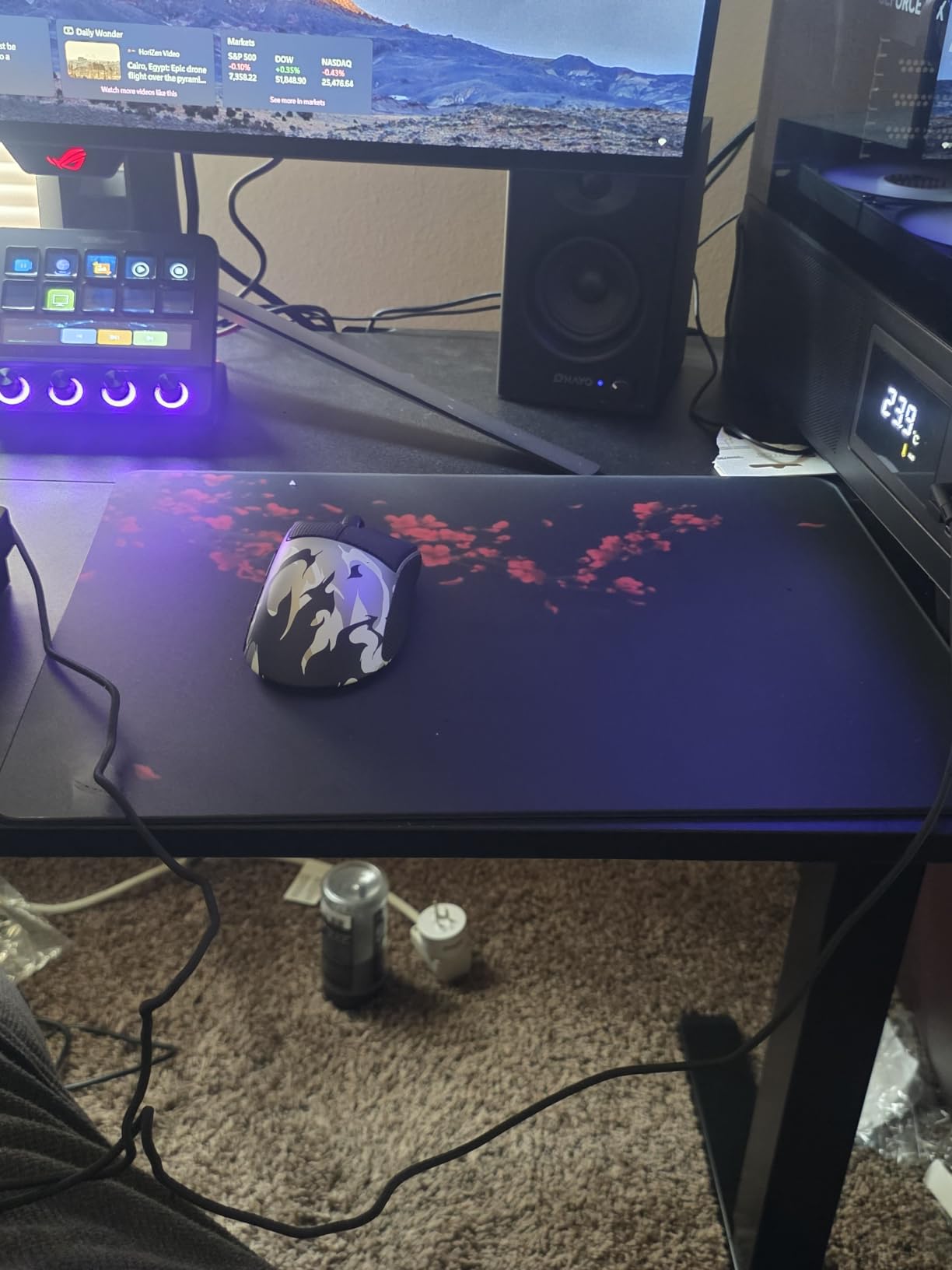 XVX Glass Gaming Mousepad, Black Plum Blossoms Hard Mouse Pads for Gaming, Professional Large Mouse Mat 16.2