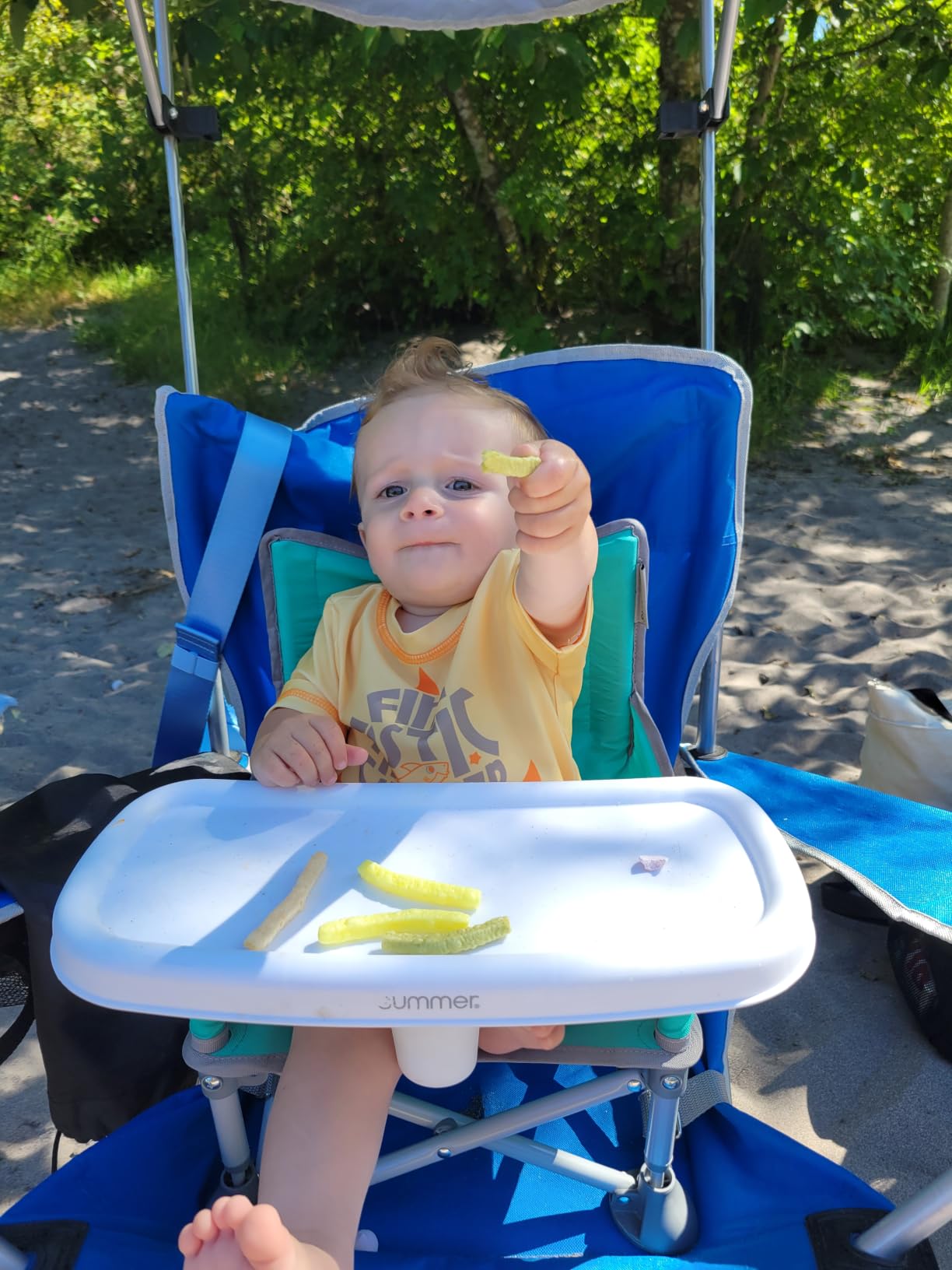Bright Starts Pop ‘N Sit Portable Booster Seat, 3-in-1 Floor Seat, Travel High Chair & Toddler Booster with Feeding Tray, Indoor/Outdoor, Grey, 6 Months–3 Years customer photo 1