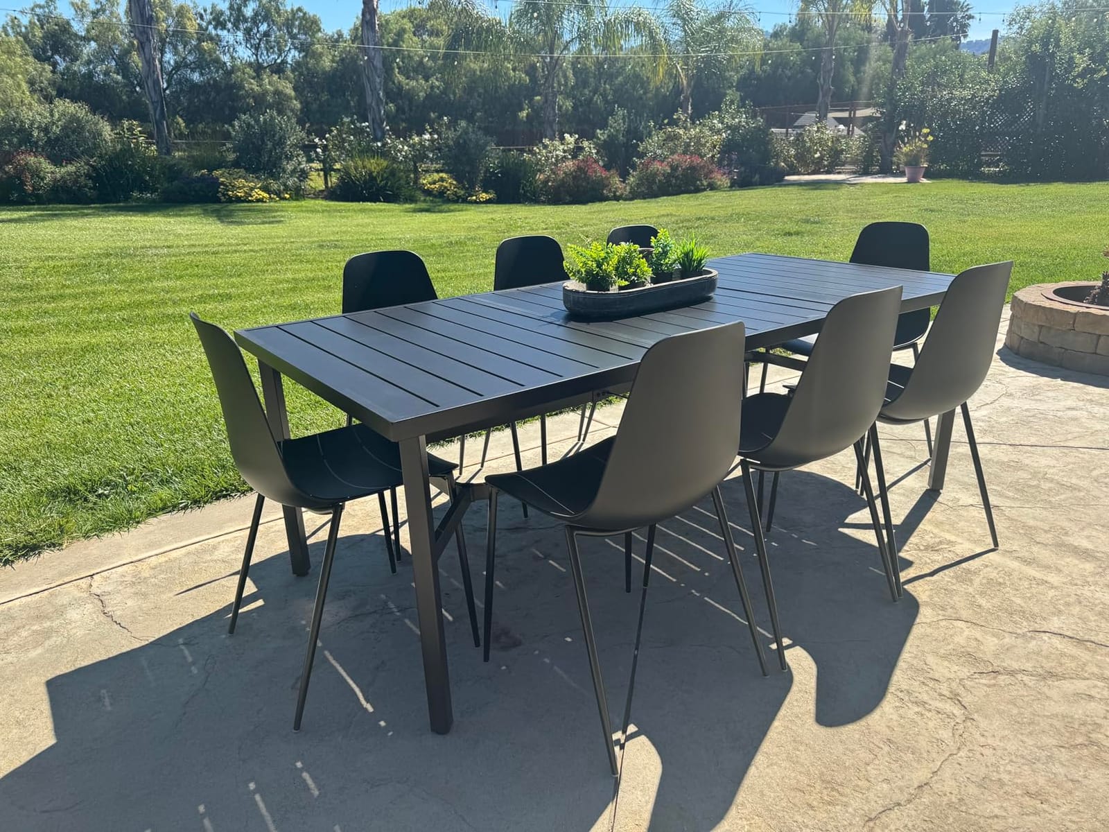 MIXPATIO Outdoor Dining Table for 8, Black Metal Table w/Umbrella Hole customer photo 2