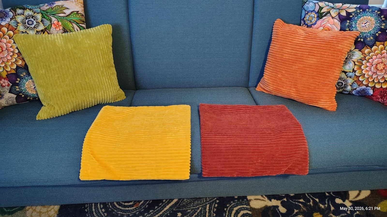 Topfinel Decorative Throw Pillow Covers Cushion Cases, Set of 4 Soft Velvet Modern Double-Sided Designs, Mix and Match for Boho Farmhouse Fall Home Decor (18x18 inch, Orange/Teal) customer photo 2
