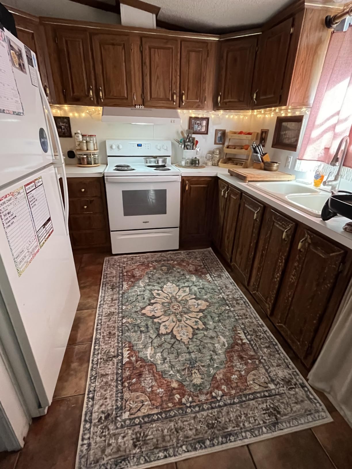 RELEANY Washable Area Rug, Runner 2'x6', Brick/Brown/Green customer photo 1