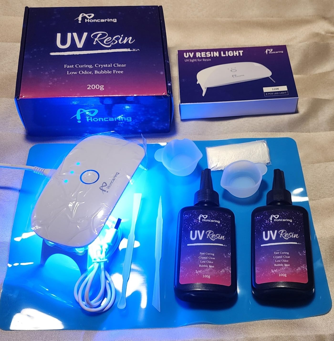 Honcaring 200g UV Resin Kit with Light,Hard Type Clear UV Resin and UV Ligh customer photo 2