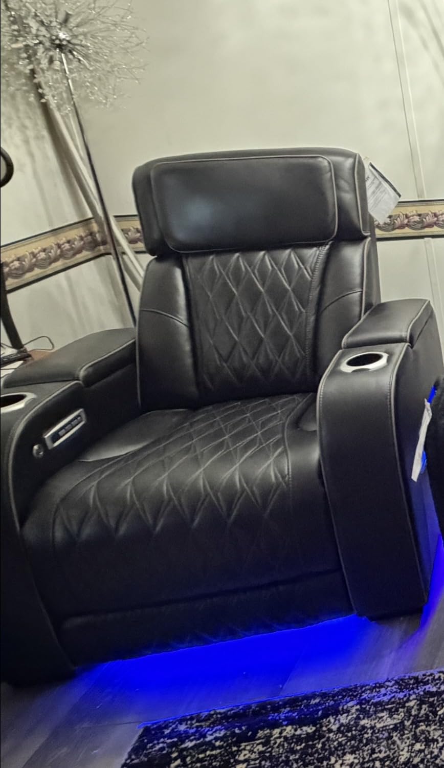 Signature Design by Ashley Boyington Zero Gravity Power Recliner, Gray | Leather match upholstery, Built-in air massage, Heated seat, Adjustable headrest, Dual cup holders, Home theater design customer photo 1