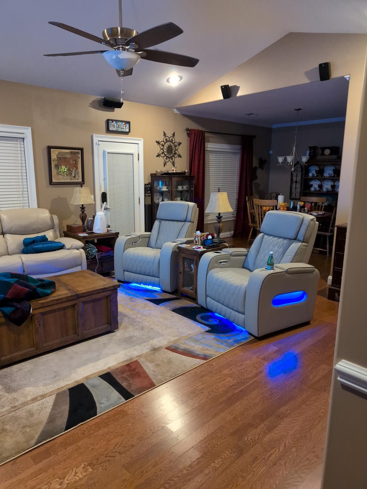Signature Design by Ashley Boyington Zero Gravity Power Recliner, Gray | Leather match upholstery, Built-in air massage, Heated seat, Adjustable headrest, Dual cup holders, Home theater design customer photo 2
