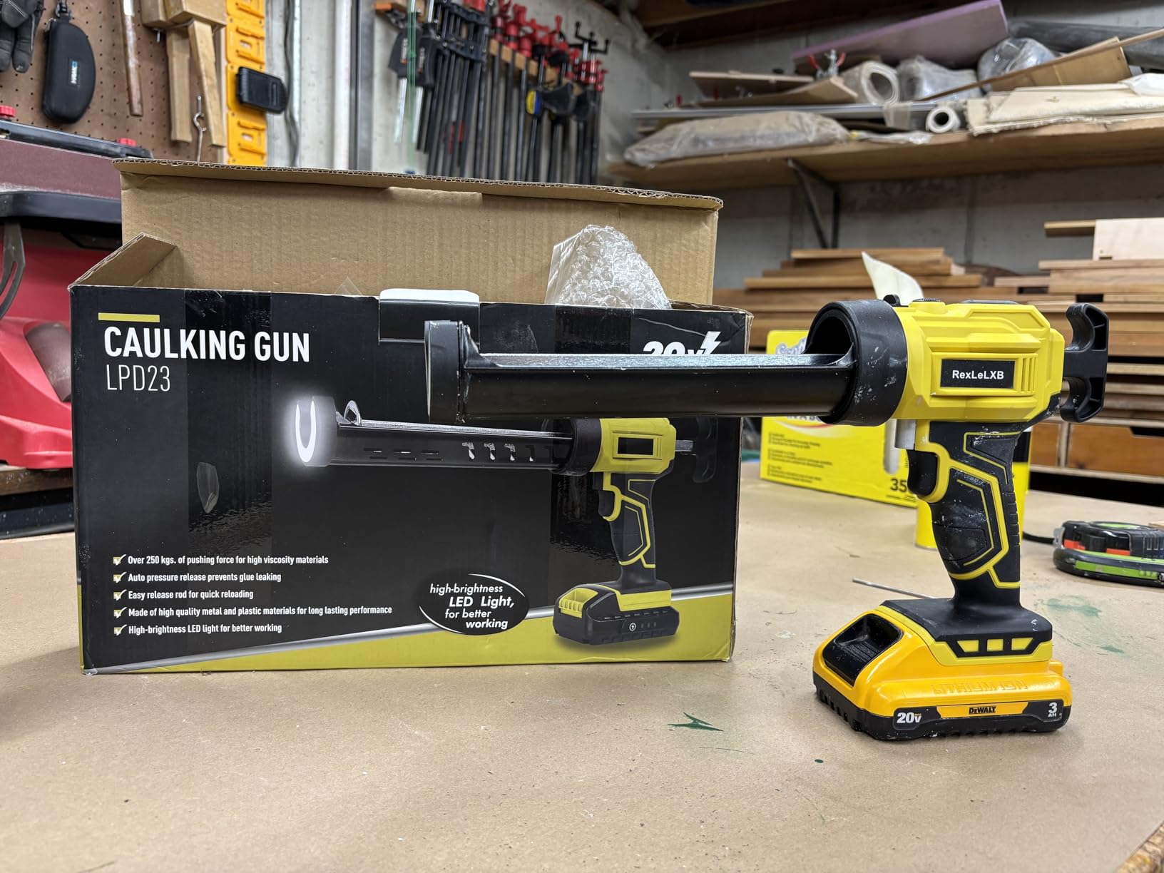 Cordless Caulking Gun for Milwaukee 18V Battery, Electric Caulk Adhesive Gun with 450lm LED Light, 4 Adjustable Speeds, Drip-free Caulk Gun, 10oz/300ml Caulking Tool for Filling, Sealing(No Battery) customer photo 2