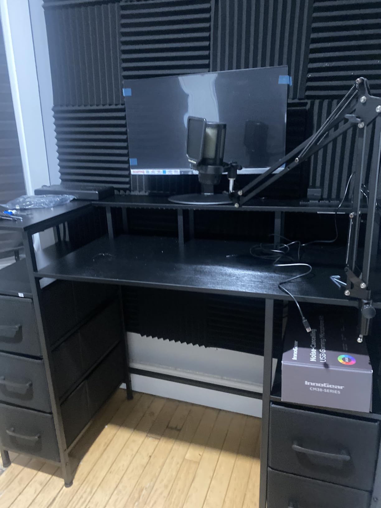 Korfile 47 Inch Gaming Computer Desk with Power Outlets,LED,5 Drawers,Black customer photo 1