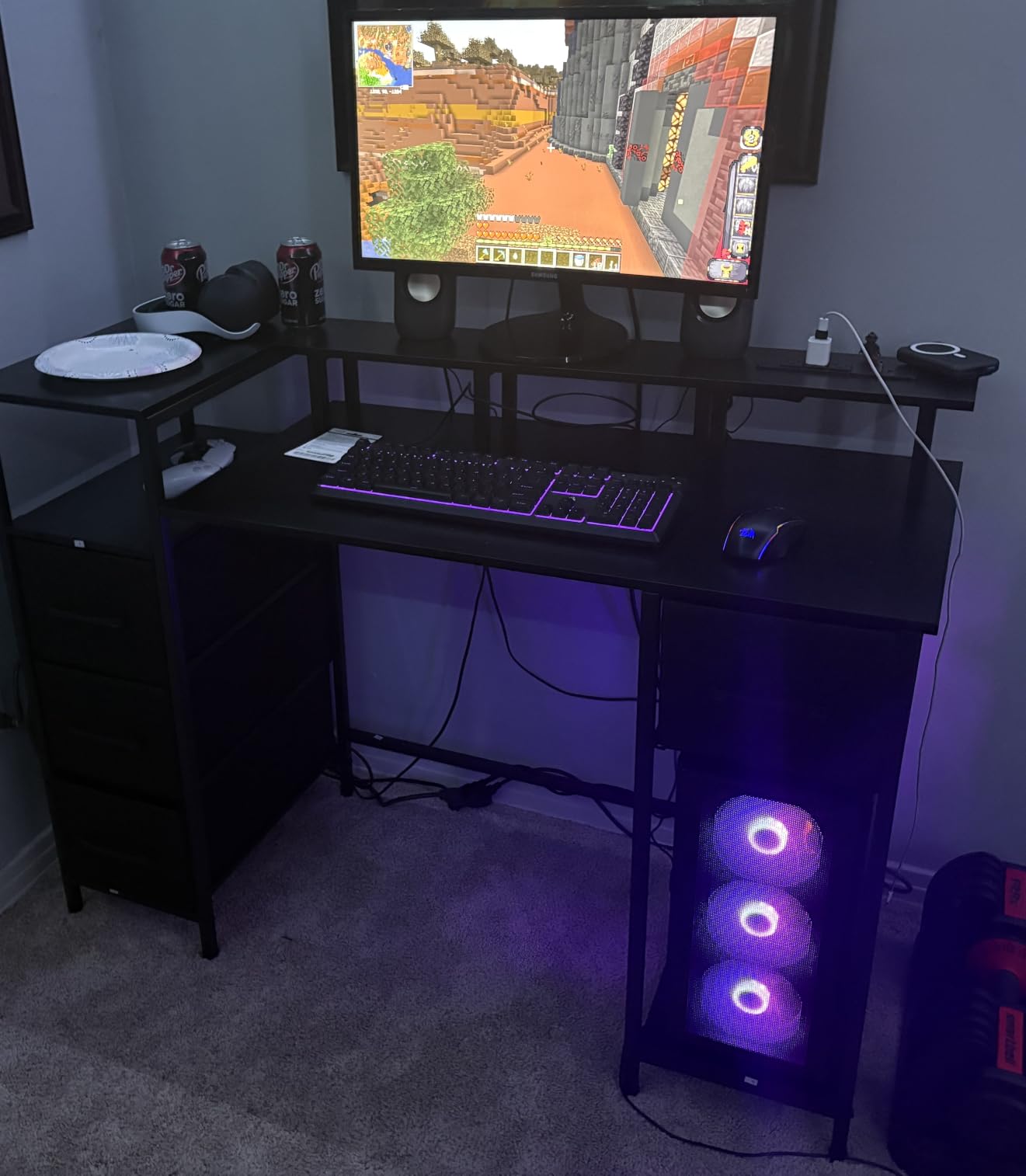 Korfile 47 Inch Gaming Computer Desk with Power Outlets,LED,5 Drawers,Black customer photo 2