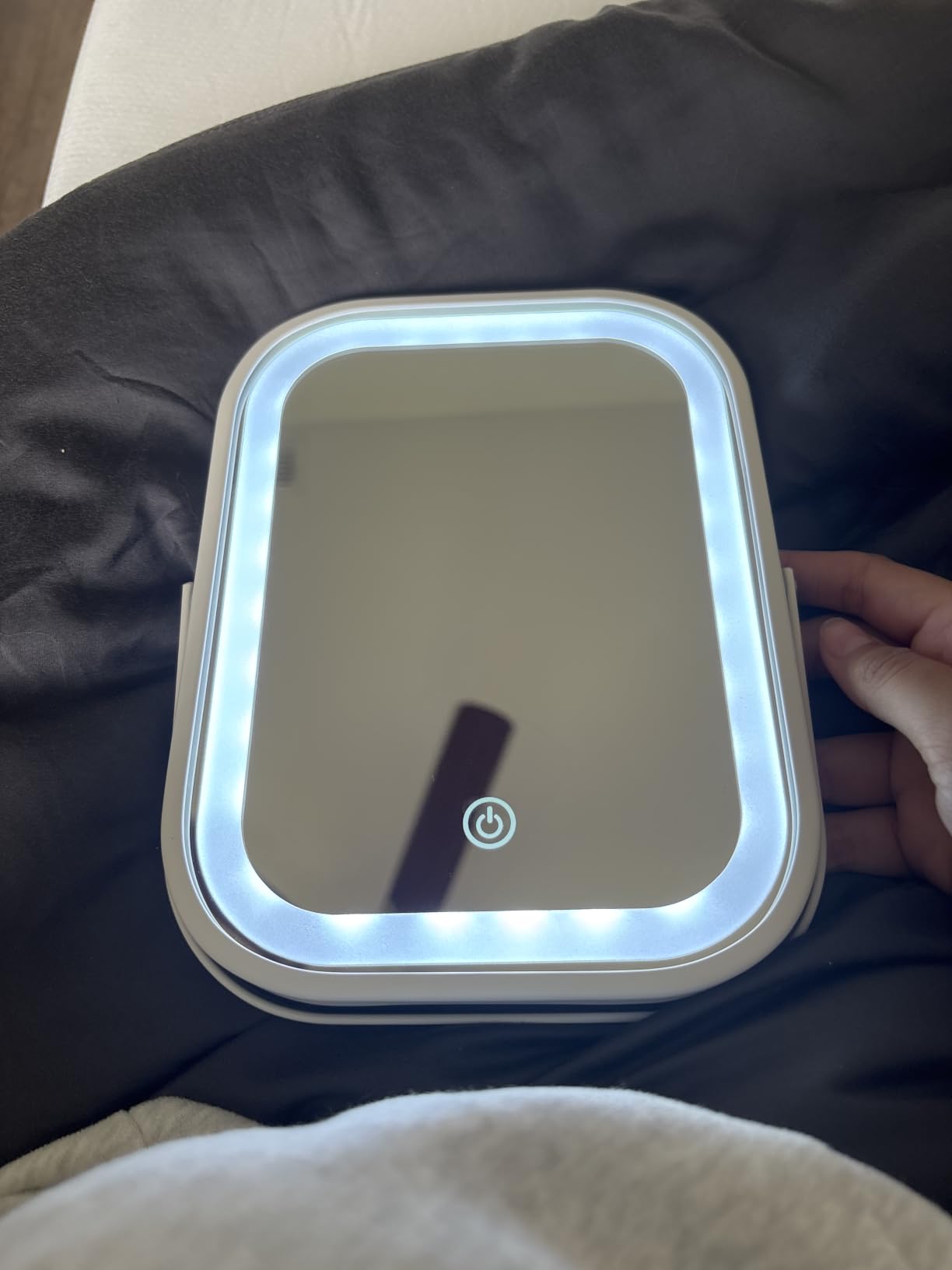 YEKKOPT Travel Makeup Mirror with Lights, Portable Small Beauty LED Vanity Mirror with Lights, 1200mAh Battery, Dimmable Touch Screen, Tabletop Folding Compact Mirror,Women Gift customer photo 1