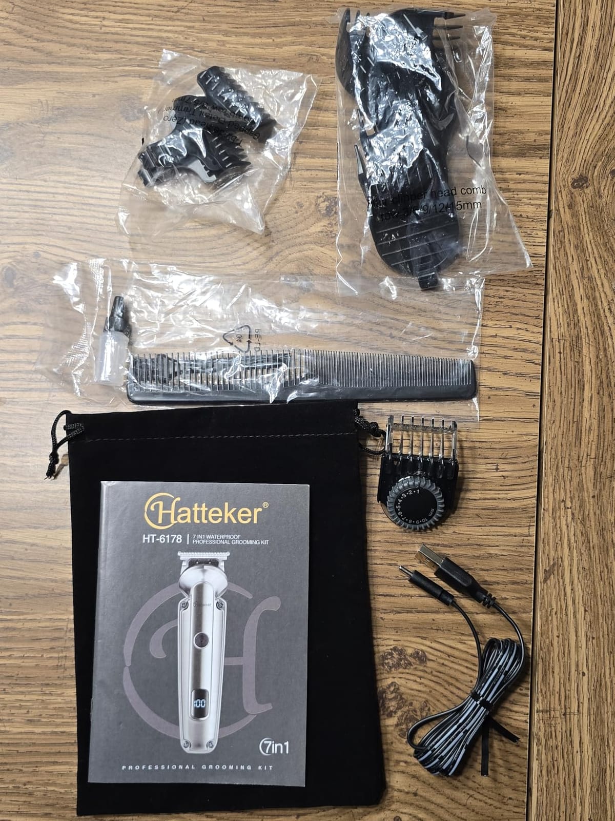 Hatteker Men's Beard Trimmer Kit Electric Razor Shaver Professional Hair Clipper with Zero Gapped T-Blade Nose Ear Beard Body Trimmer for Men Waterproof Cordless Grooming Kit 6 in 1 customer photo 2