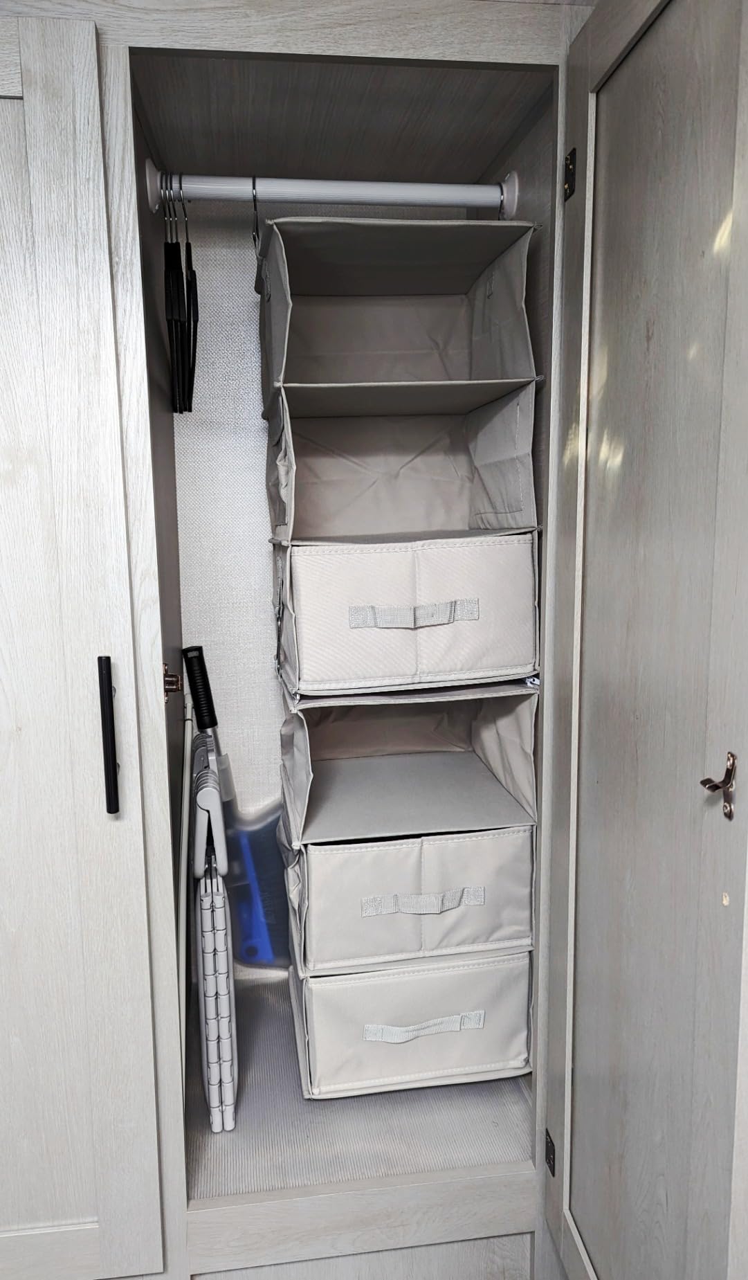 6-Shelf Hanging Closet Organizer with 3 Drawers, 2-in-1 Design, Beige customer photo 1