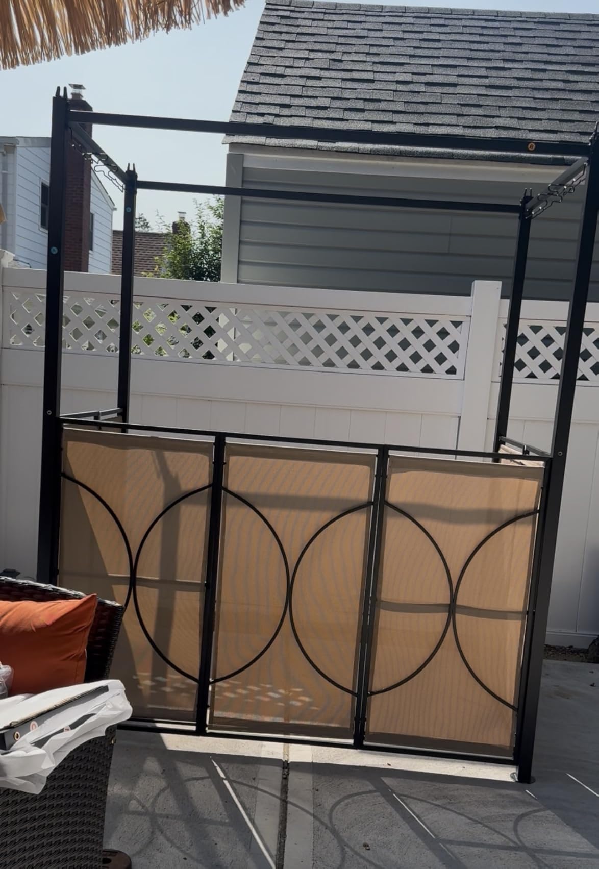 Tangkula 3-Piece Patio Bar Set, Grill Gazebo & 2 Bar Stools with Tempered Glass Bar Table, Metal Storage Shelves, Glass Holders, Double-Tier Soft Top Canopy BBQ Gazebo Shelter for Patio Garden (Brown) customer photo 2