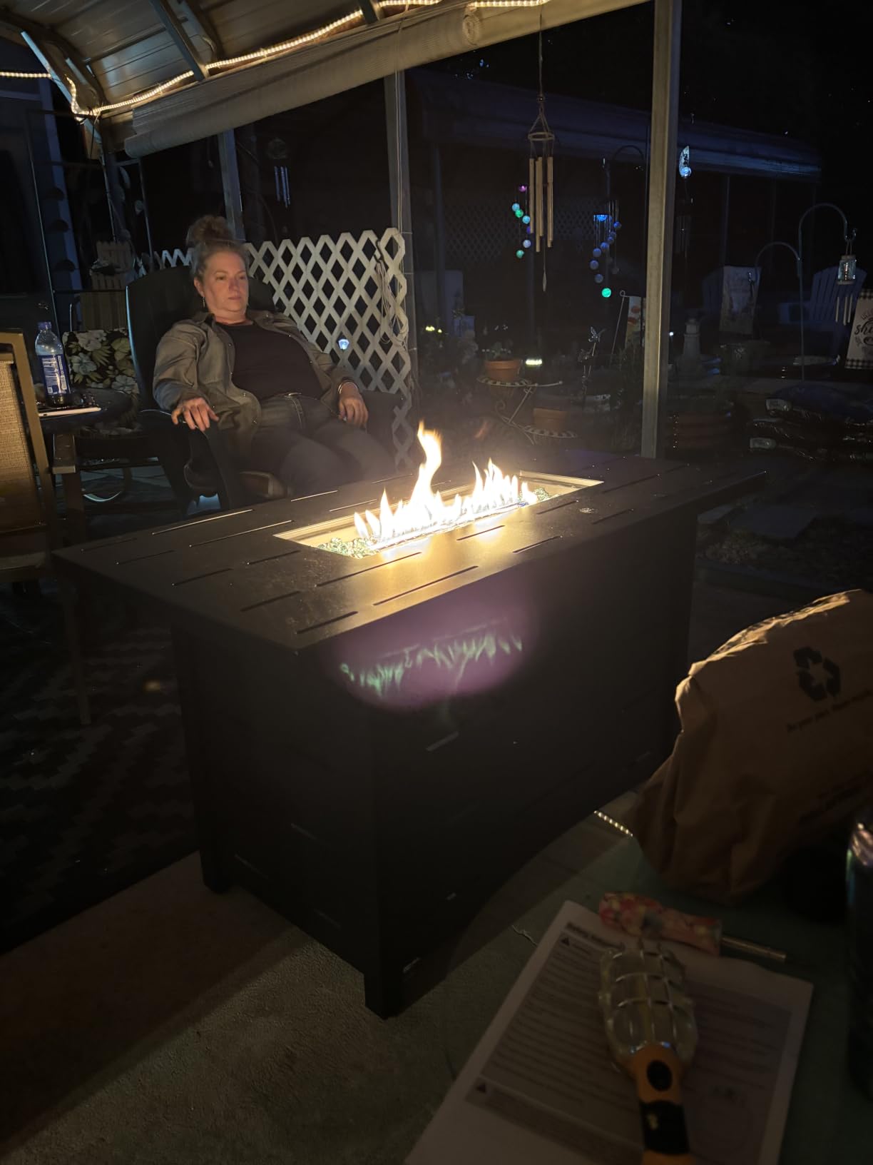 43 inch Outdoor Propane Fire Pit 50,000 BTU Gas Fire Pit Table with Lid, Waterproof Cover, Rectangle Gas Firepit Table for Garden/Patio, CSA Certification customer photo 2
