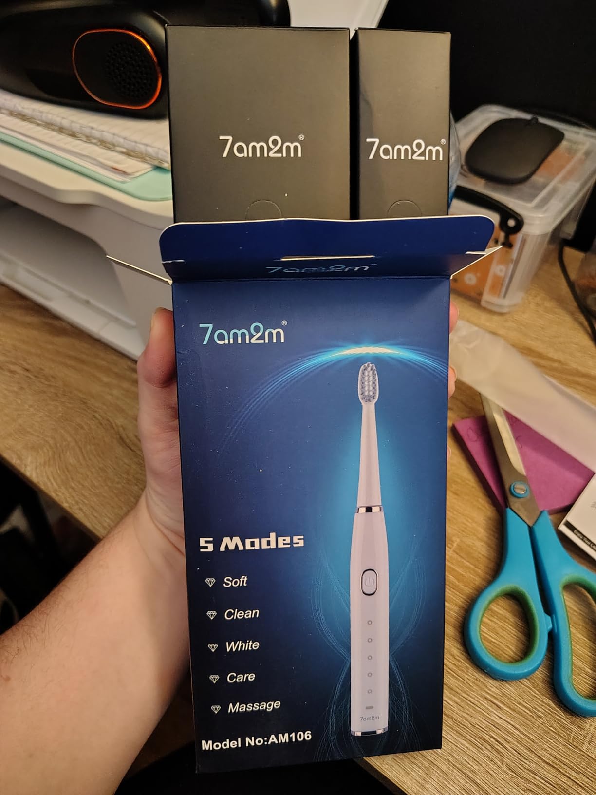 7AM2M Sonic Electric Toothbrush for Adults and Kids- High Power Rechargeable Toothbrushes with 8 Brush Heads,5 Adjustable Modes, Built-in 2-Minute Smart Timer,4 Hours Fast Charge for 30Days (Blue) customer photo 1