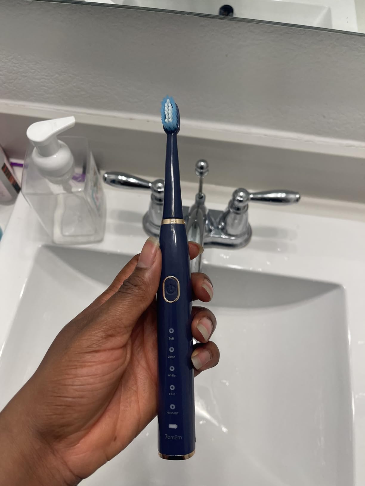 7AM2M Sonic Electric Toothbrush for Adults and Kids- High Power Rechargeable Toothbrushes with 8 Brush Heads,5 Adjustable Modes, Built-in 2-Minute Smart Timer,4 Hours Fast Charge for 30Days (Blue) customer photo 2