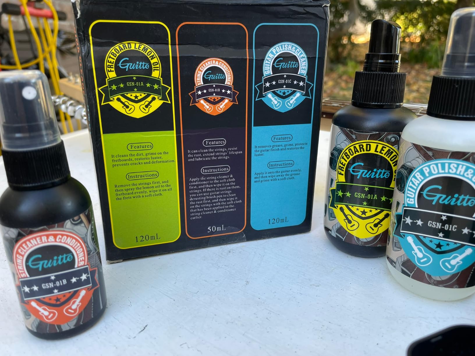 GUITTO Guitar Cleaning Kit All in One - Guitar Care Kit with Fretboard Lemon Oil, Guitar Polish, String Cleaner for Acoustic Guitar, Electric Guitar, Bass - Microfiber Cloths GSN-01 customer photo 2
