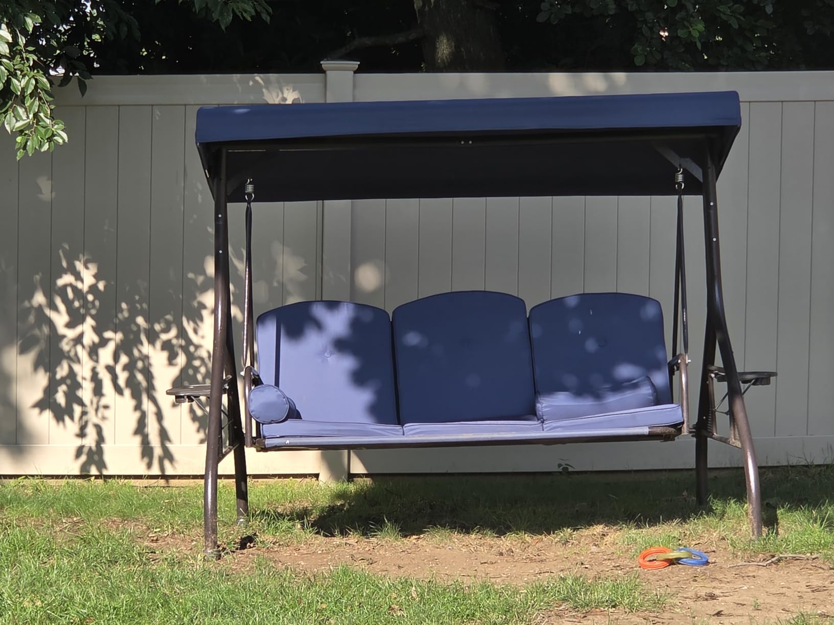 HOMREST 3 Seat Porch Swing with Adjustable Canopy, Patio Swing with Stand customer photo 2